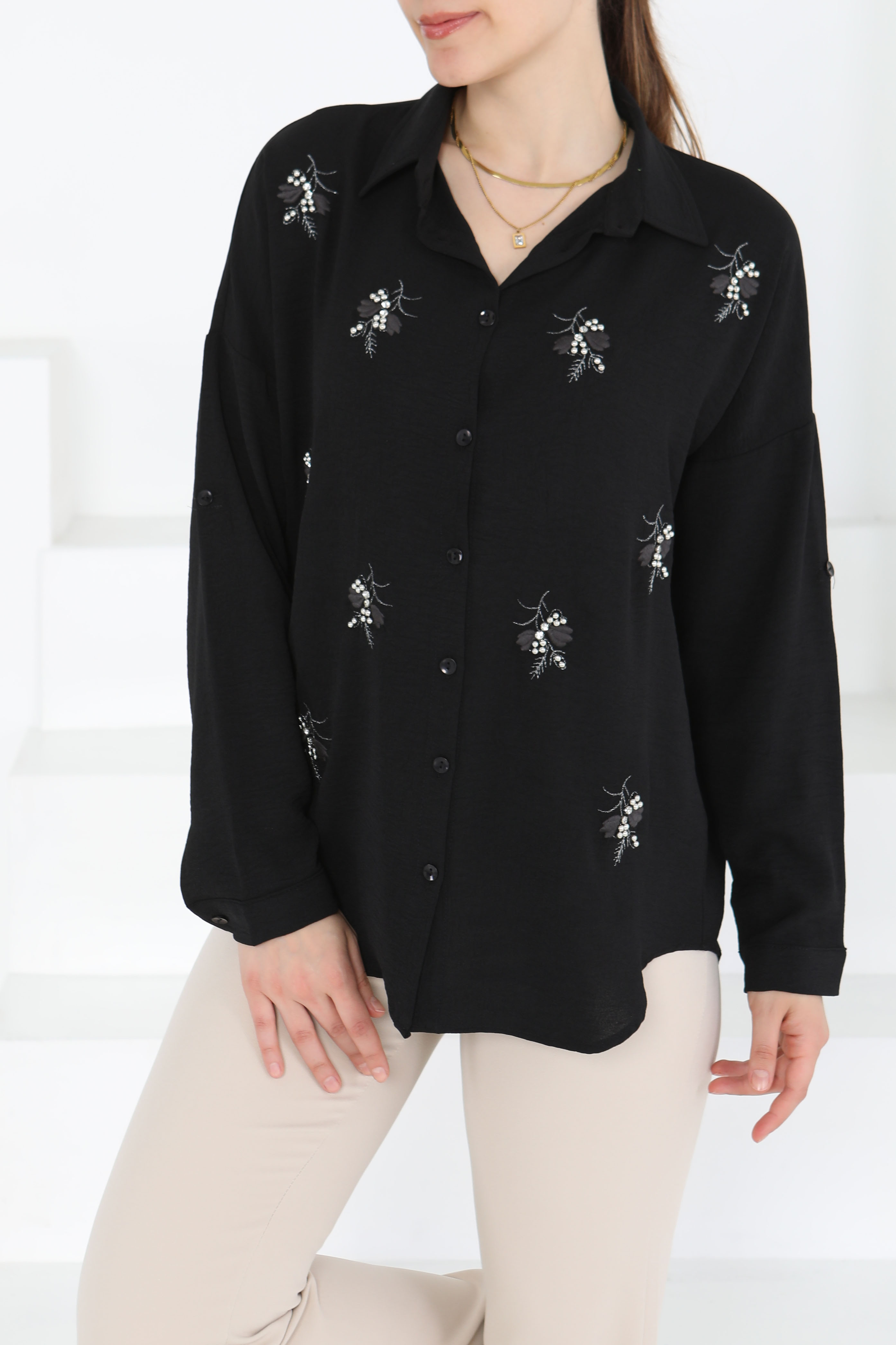 Nakışlı İncili Gömlek - 27244 - 3