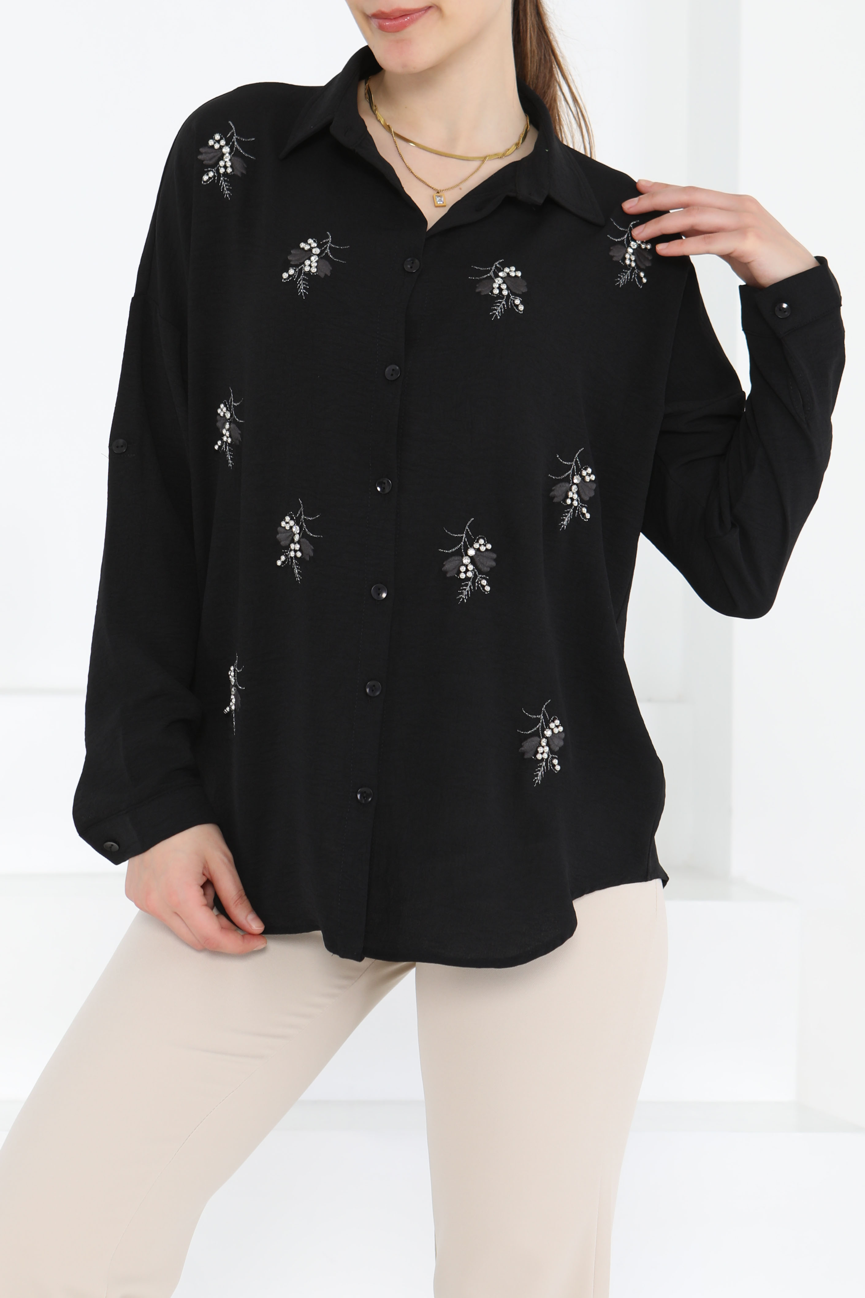 Nakışlı İncili Gömlek - 27244 - 5