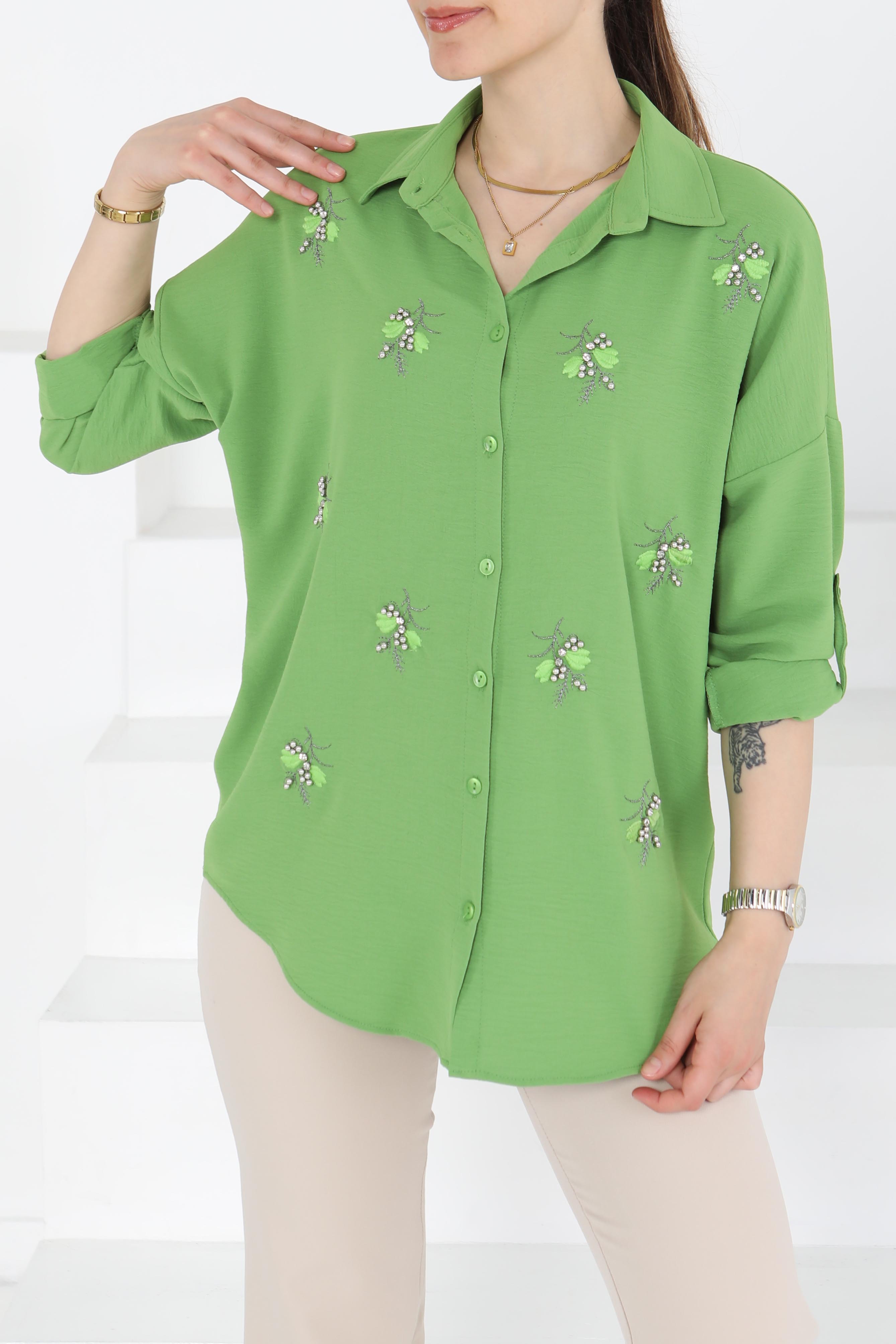 Nakışlı İncili Gömlek Yesil - 27244 - 2