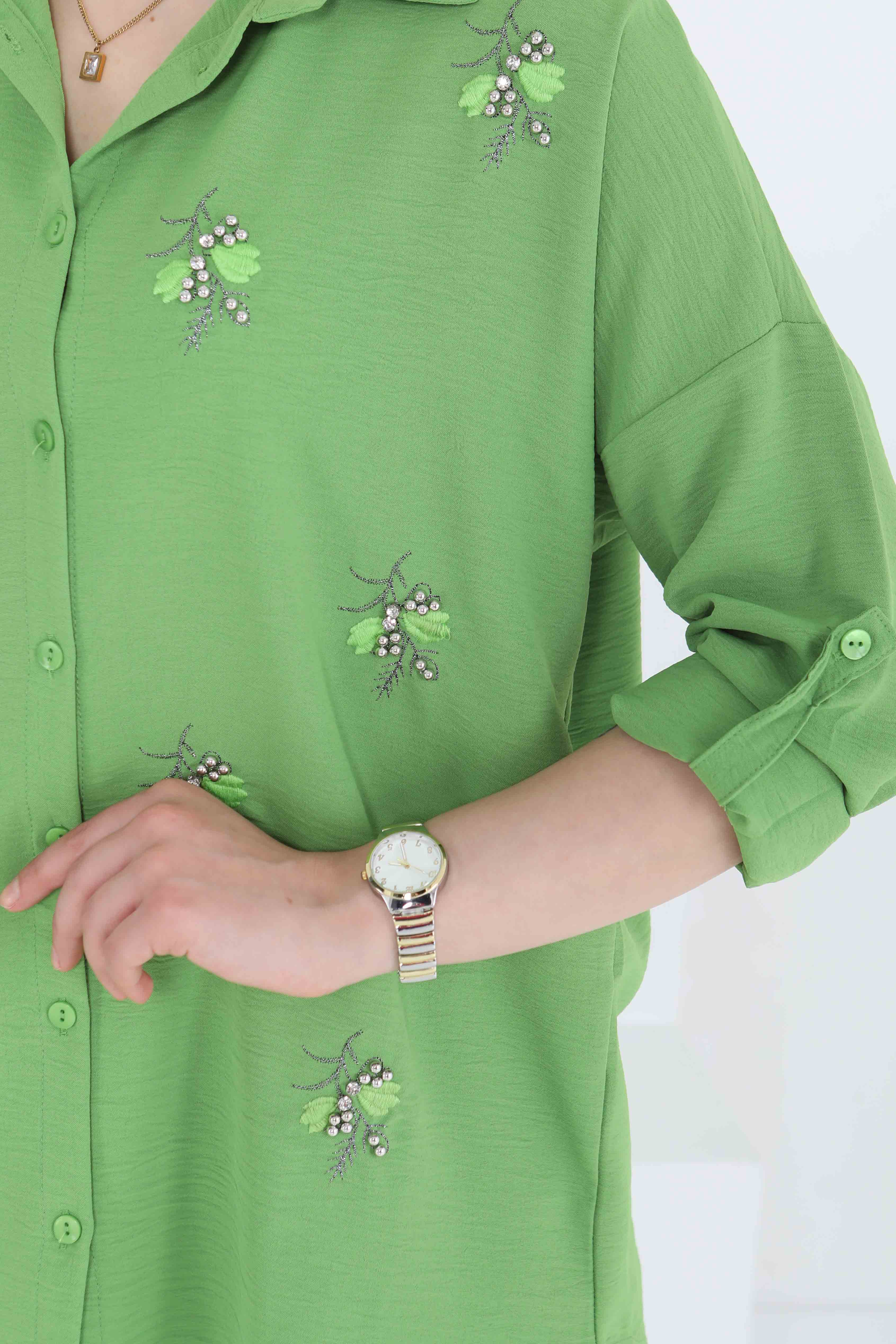 Nakışlı İncili Gömlek Yesil - 27244 - 6