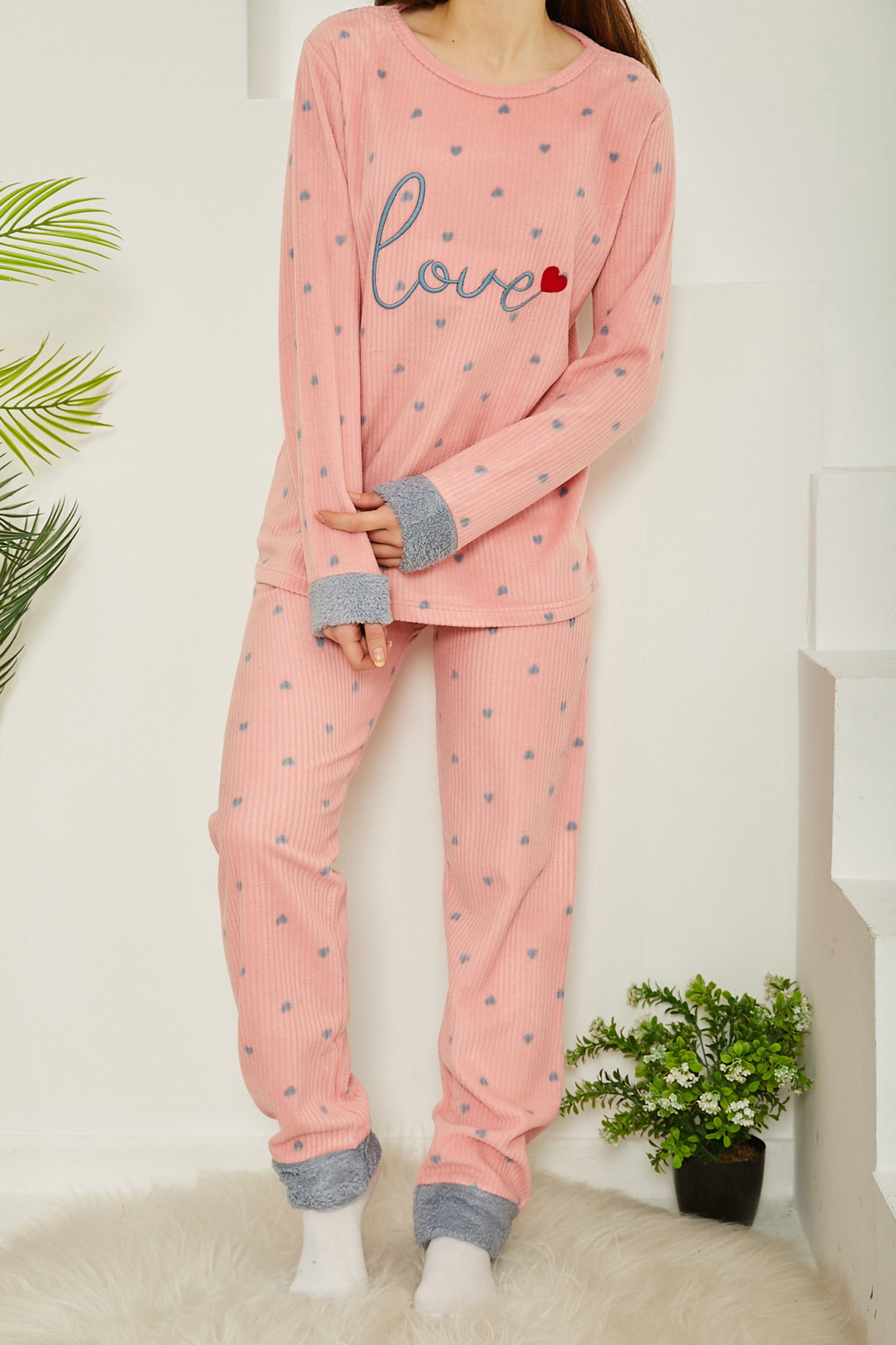 Nakışlı Peluş Polar Pijama Takım - 26774 - 3