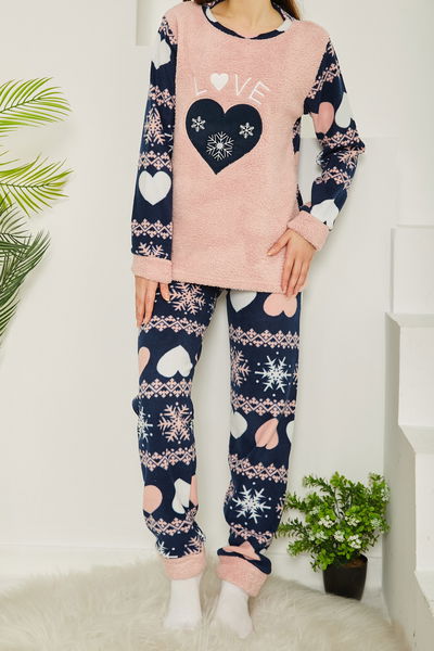 Nakışlı Peluş Polar Pijama Takım - 26779 