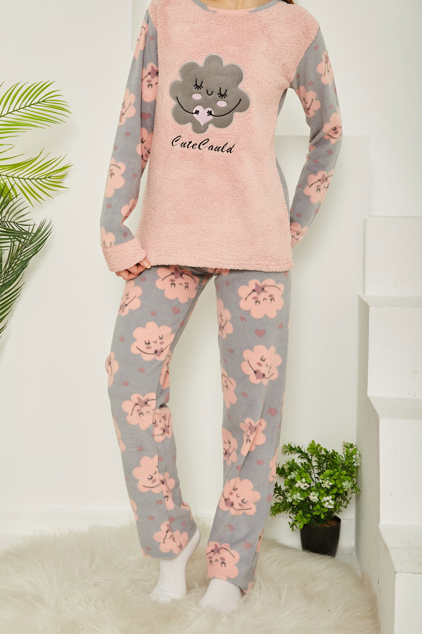 Nakışlı Peluş Polar Pijama Takım - 26784 - 3