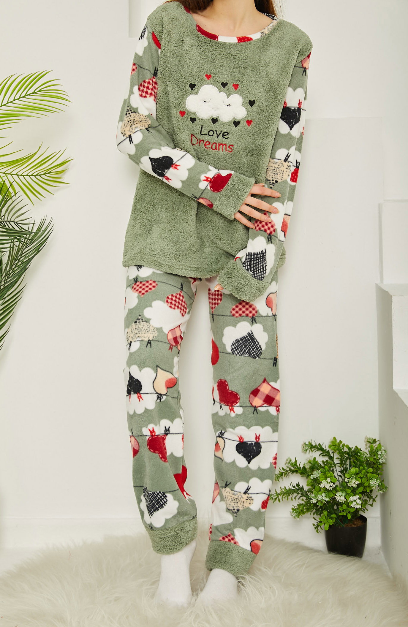 Nakışlı Peluş Polar Pijama Takım - 26785 - 3