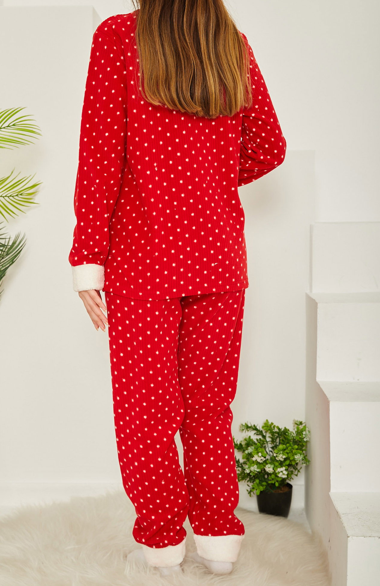 Nakışlı Peluş Polar Pijama Takım Kirmizi - 26782 - 5