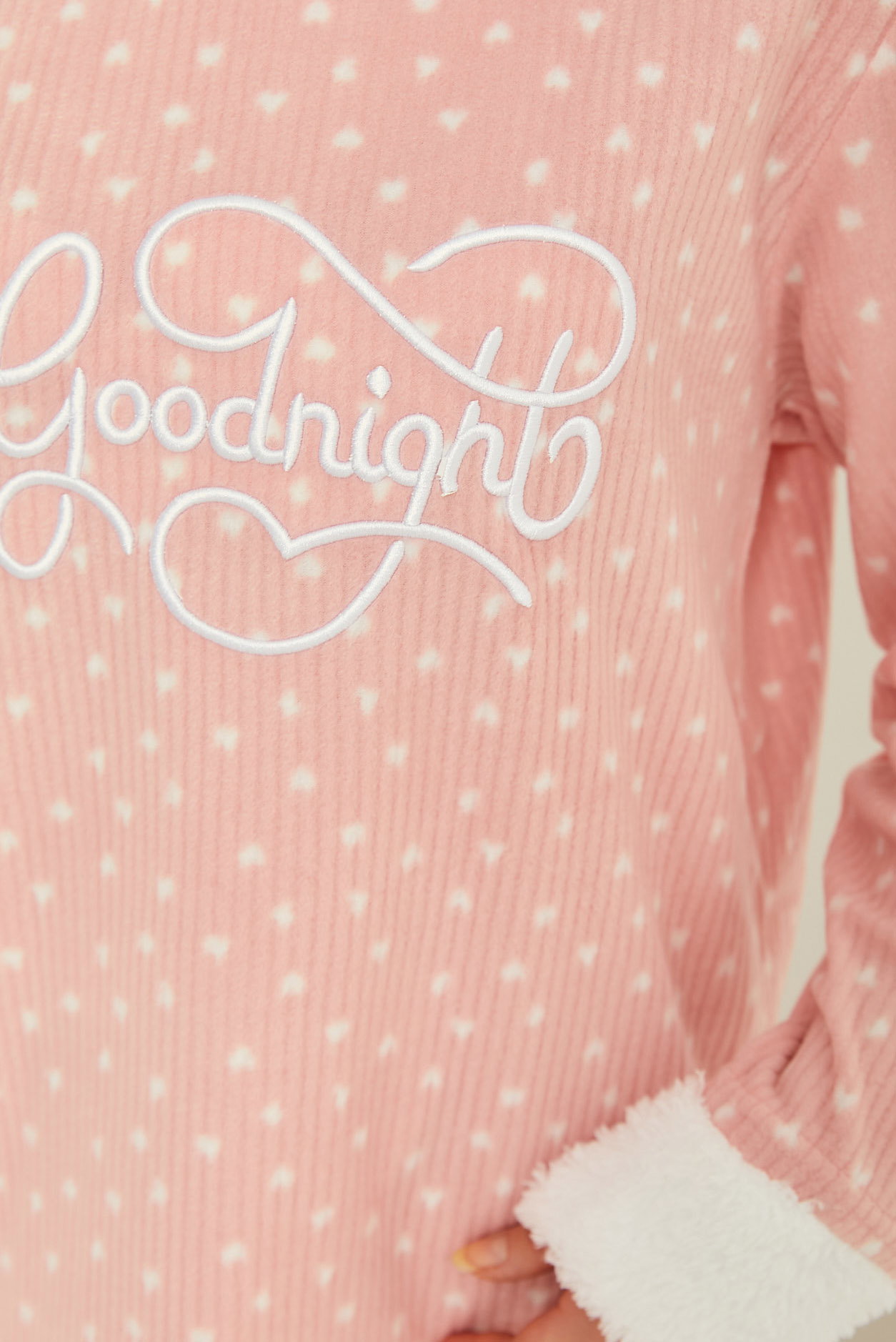 Nakışlı Peluş Polar Pijama Takım Pudra - 26780 - 4