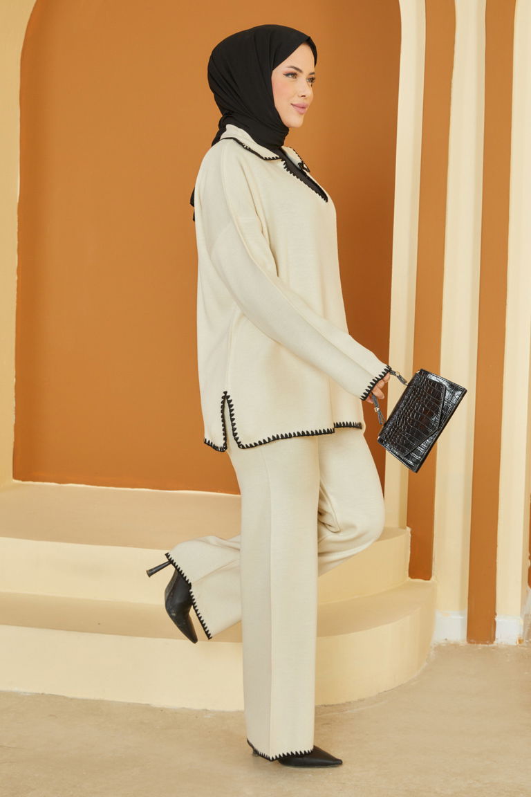 Nakışlı Triko Takım - 27724-EKRU - TOFİSA