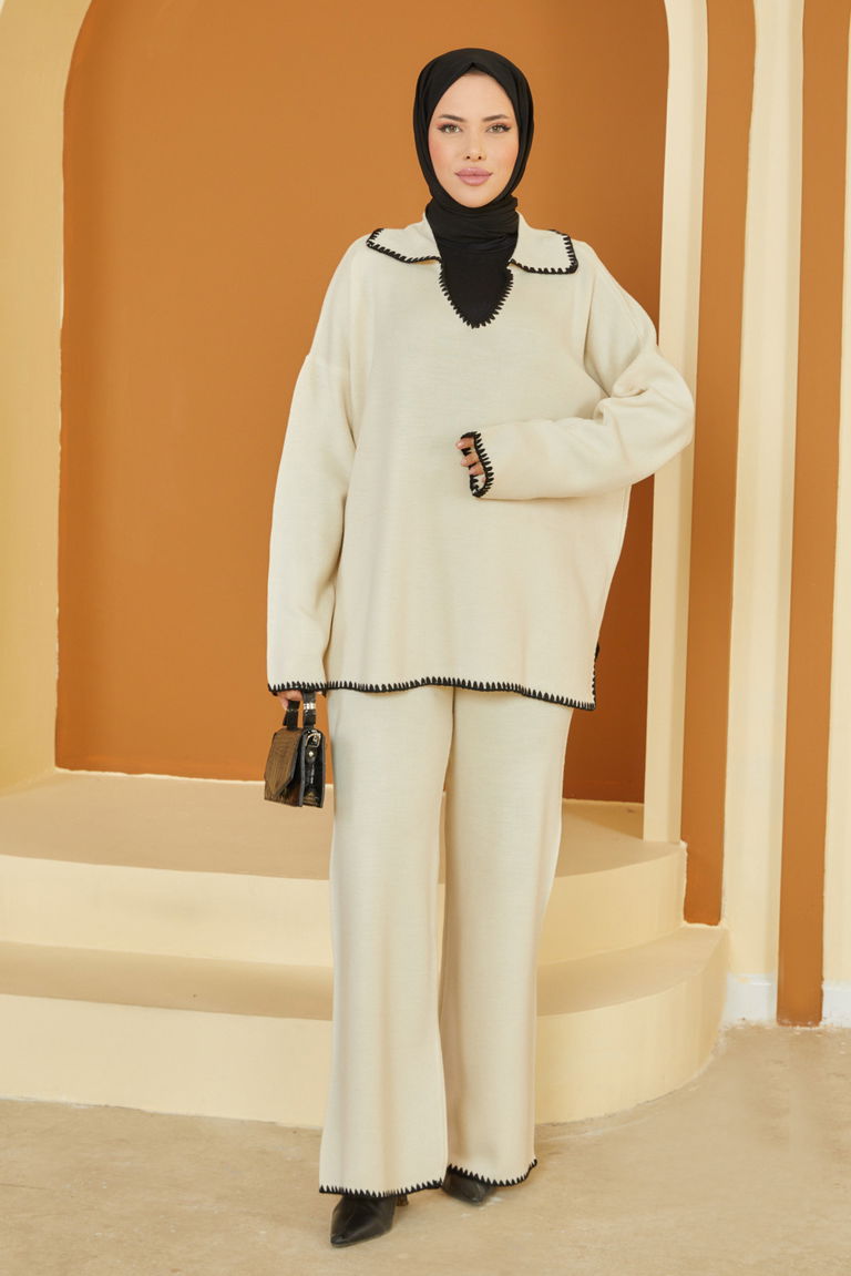 Nakışlı Triko Takım - 27724-EKRU - TOFİSA