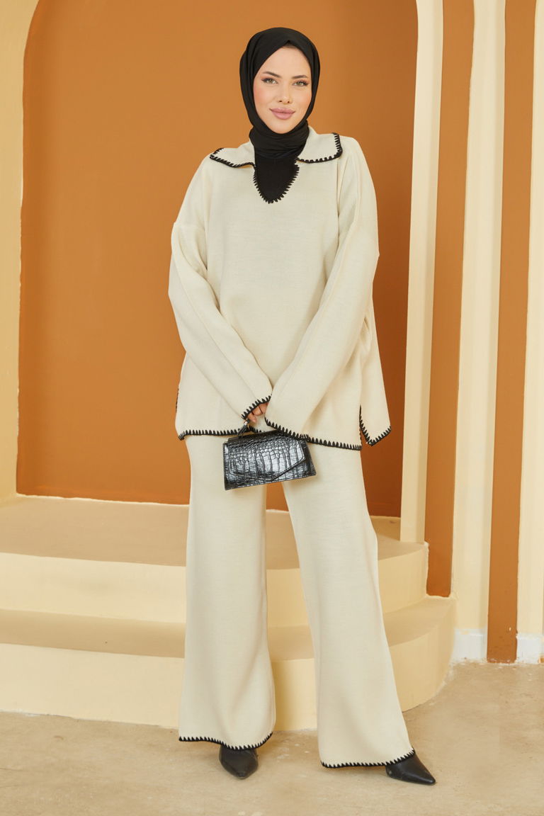 Nakışlı Triko Takım - 27724-EKRU - TOFİSA