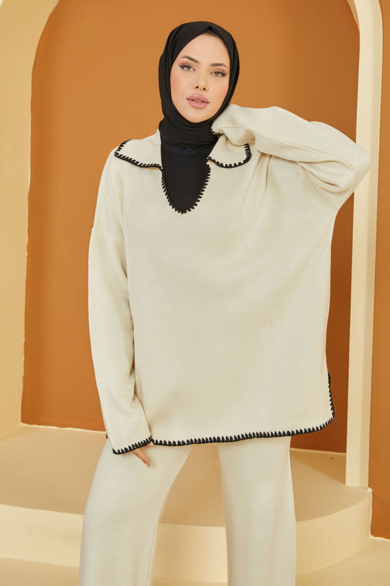 Nakışlı Triko Takım - 27724-EKRU - TOFİSA