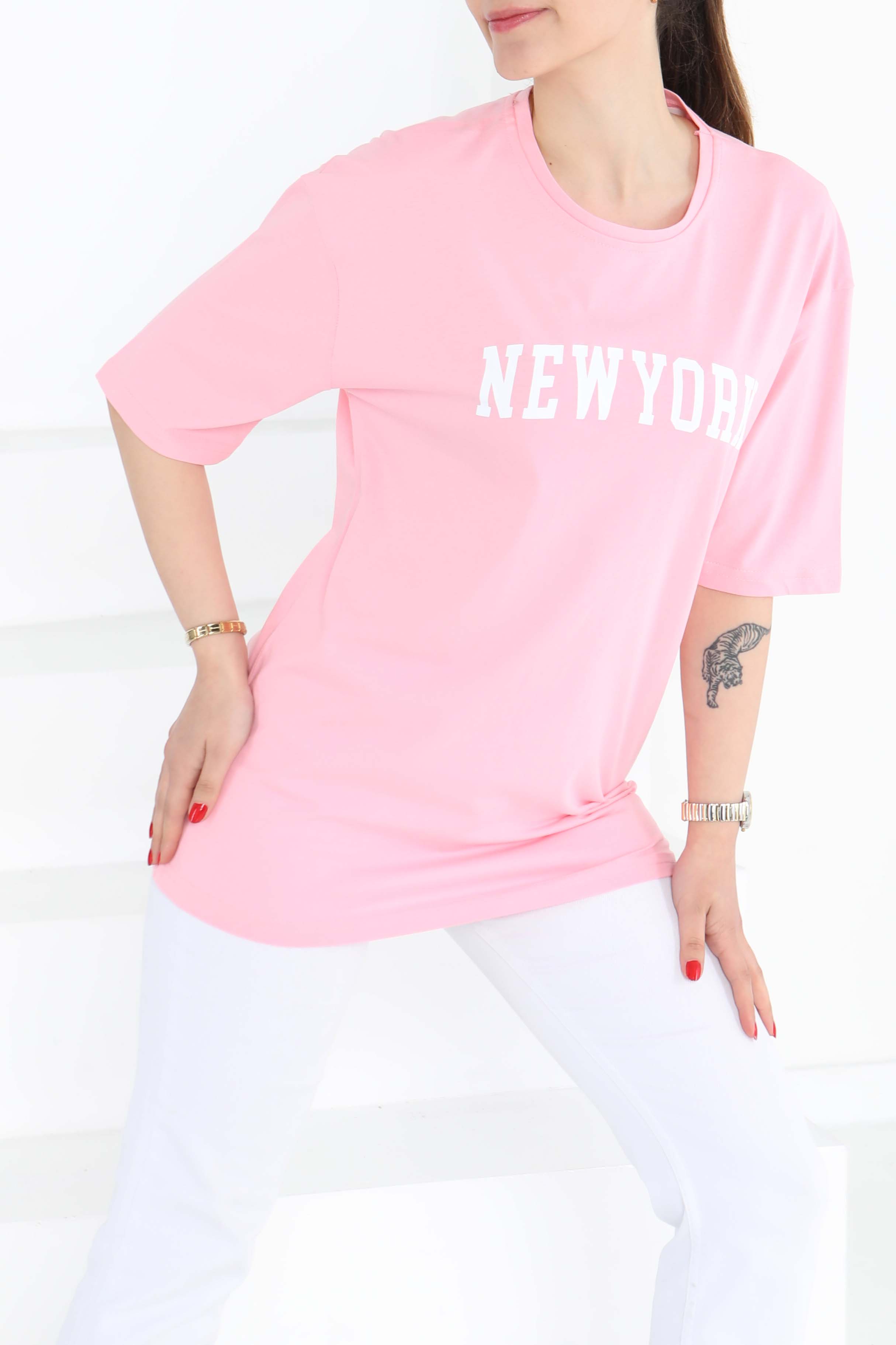 NEW YORK Baskılı Kısa Kollu T-Şhirt Pembe - 27125 - 9
