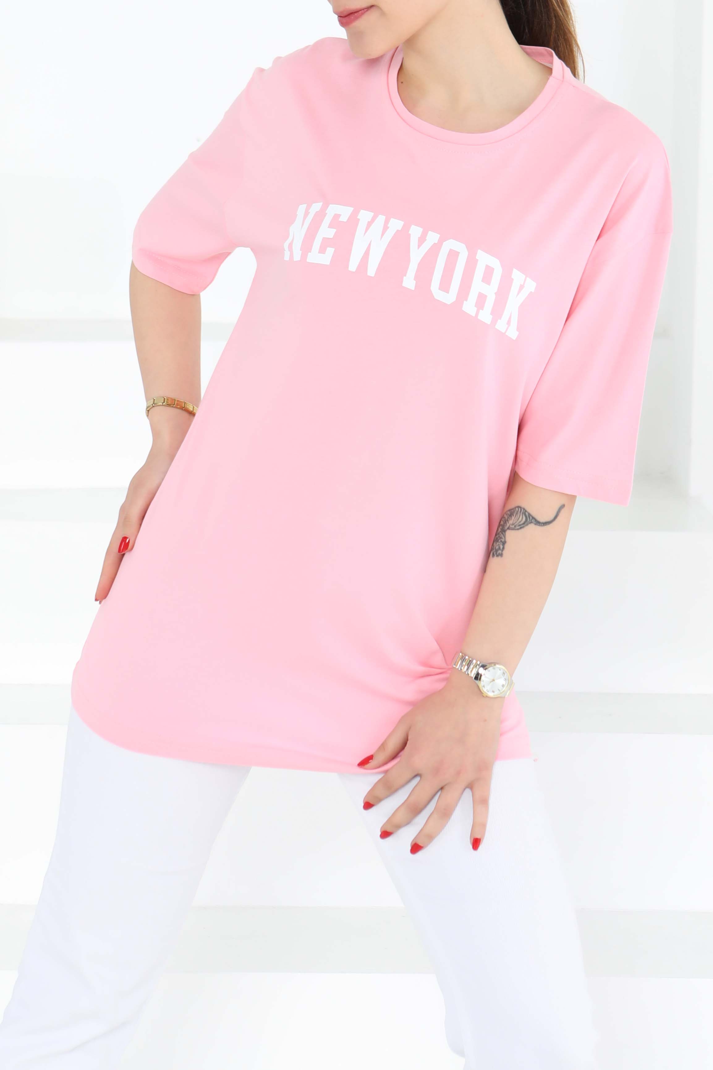NEW YORK Baskılı Kısa Kollu T-Şhirt Pembe - 27125 - 3