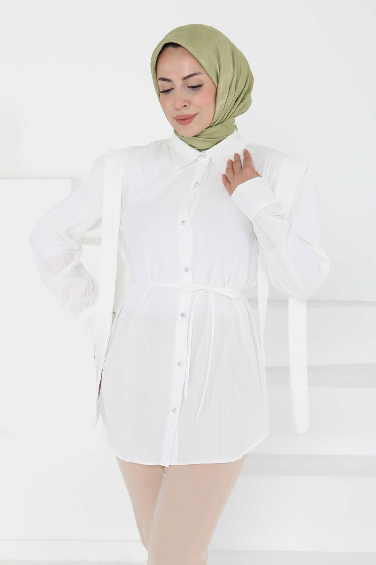 Omuz Bağlama Detaylı Tunik - 27195 - TOFİSA