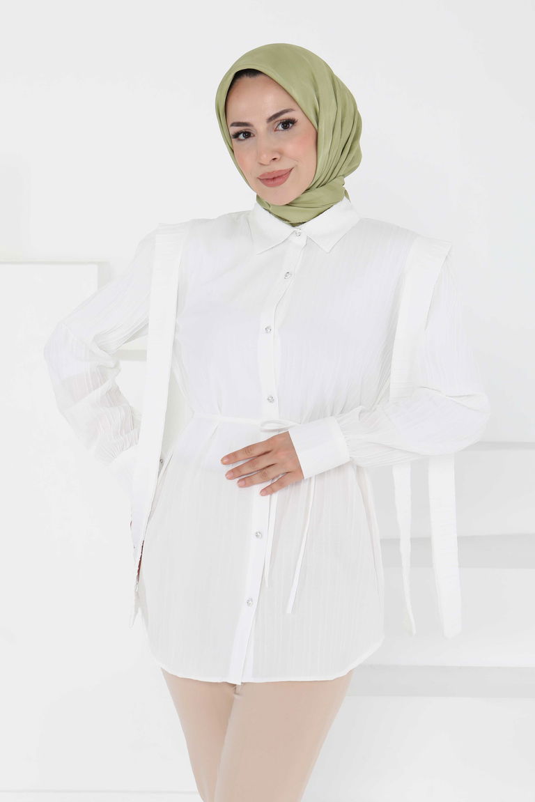 Omuz Bağlama Detaylı Tunik - 27195 - TOFİSA