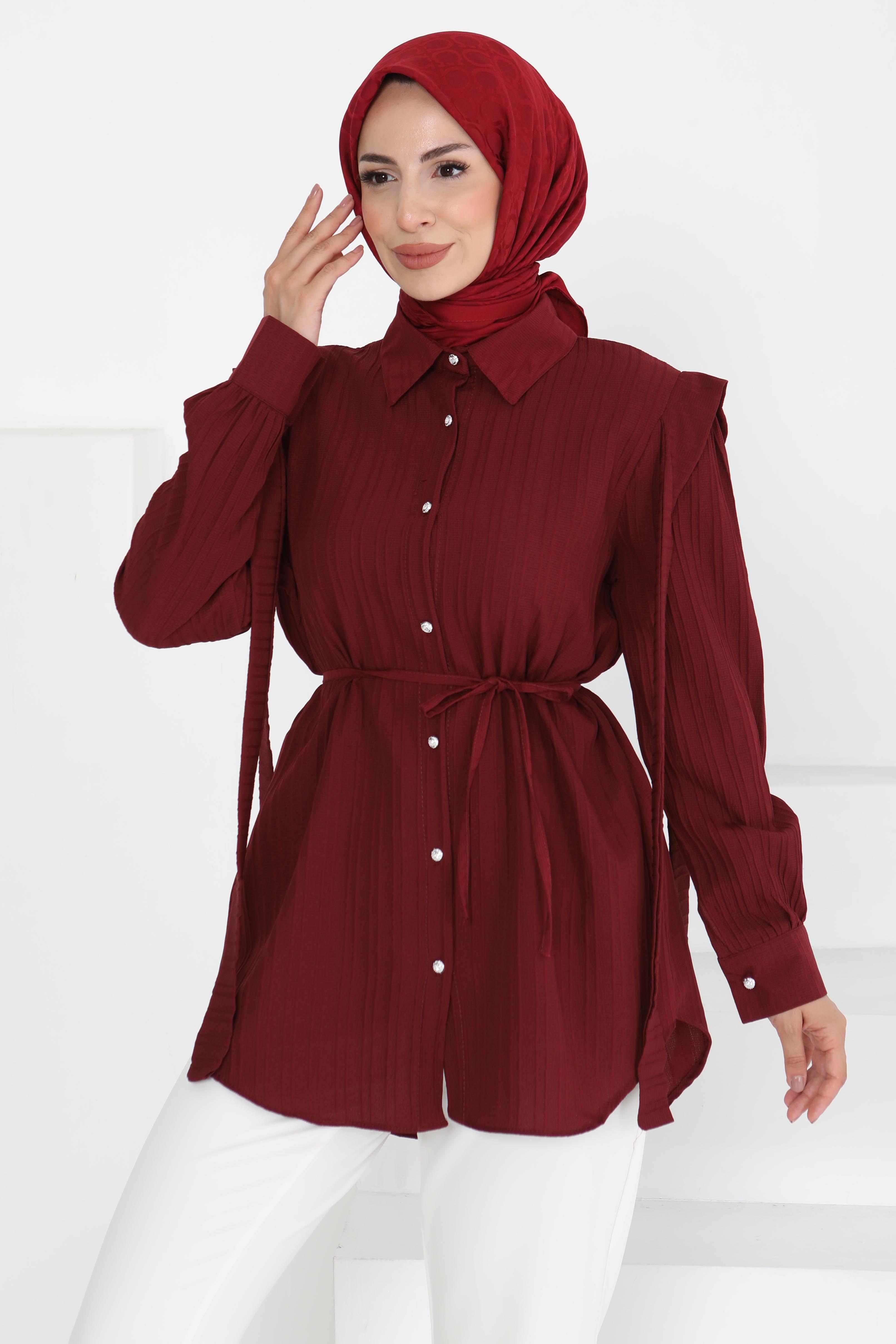 Omuz Bağlama Detaylı Tunik Bordo - 27195 - 1