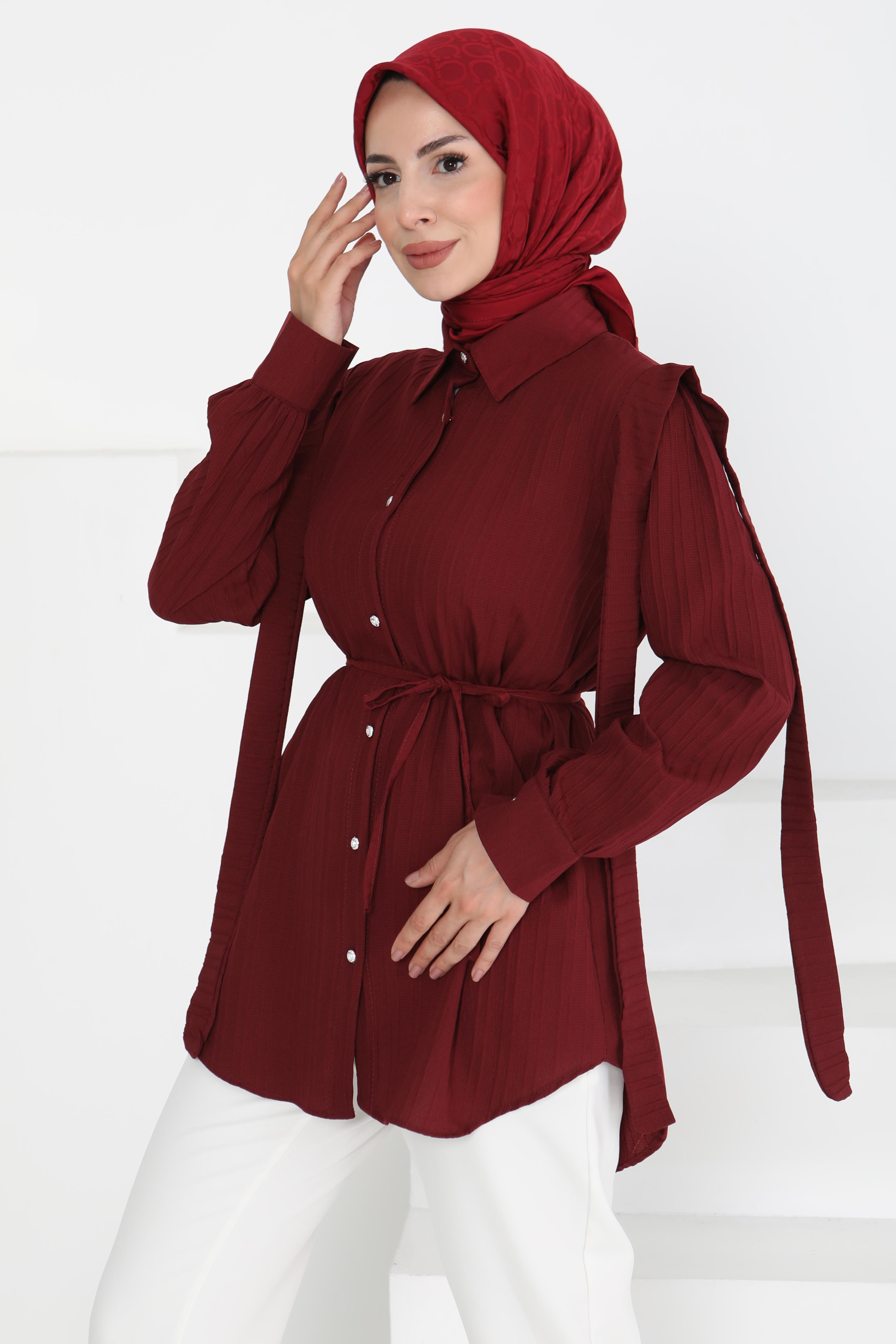 Omuz Bağlama Detaylı Tunik Bordo - 27195 - 2