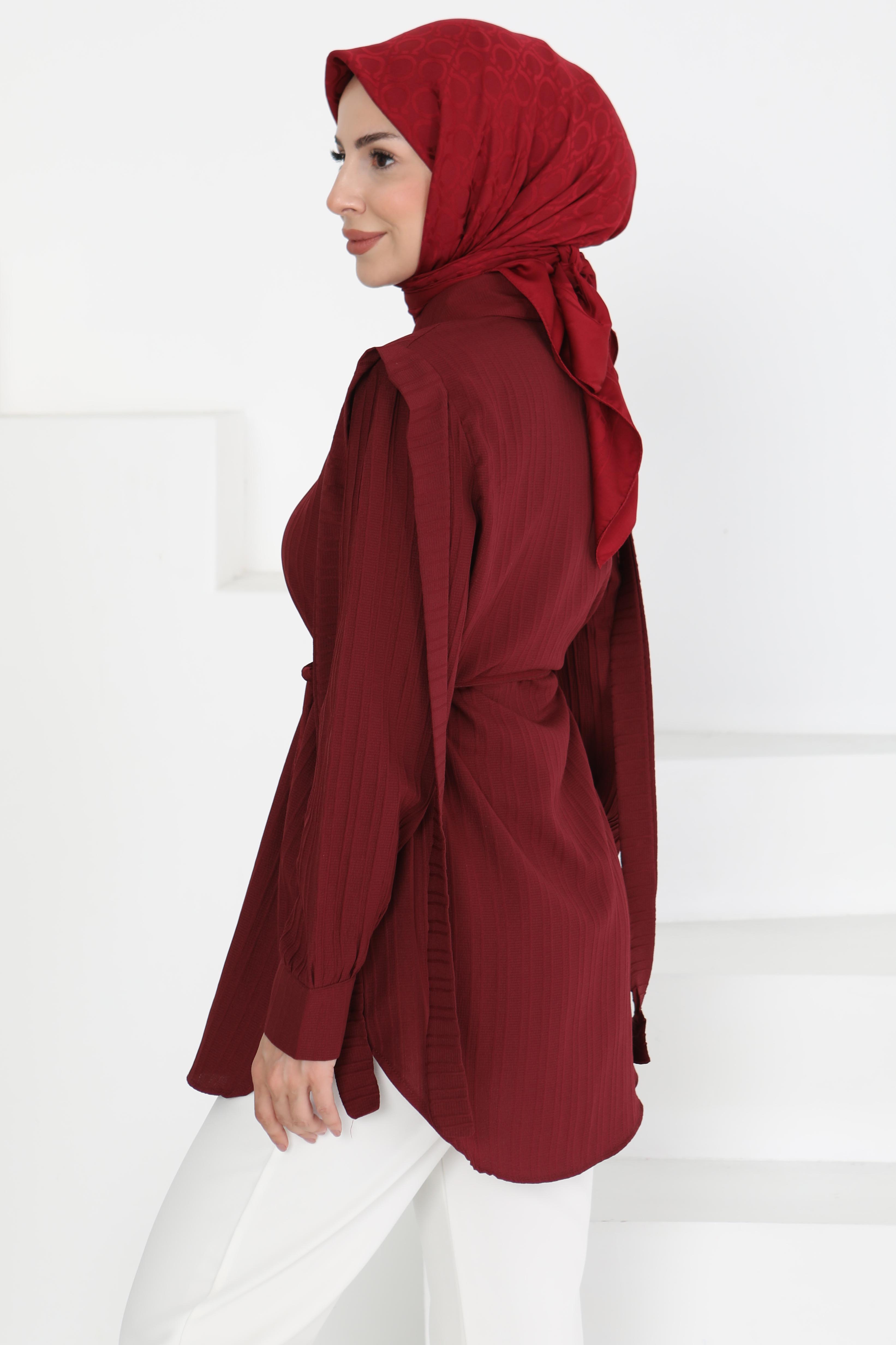 Omuz Bağlama Detaylı Tunik Bordo - 27195 - 5
