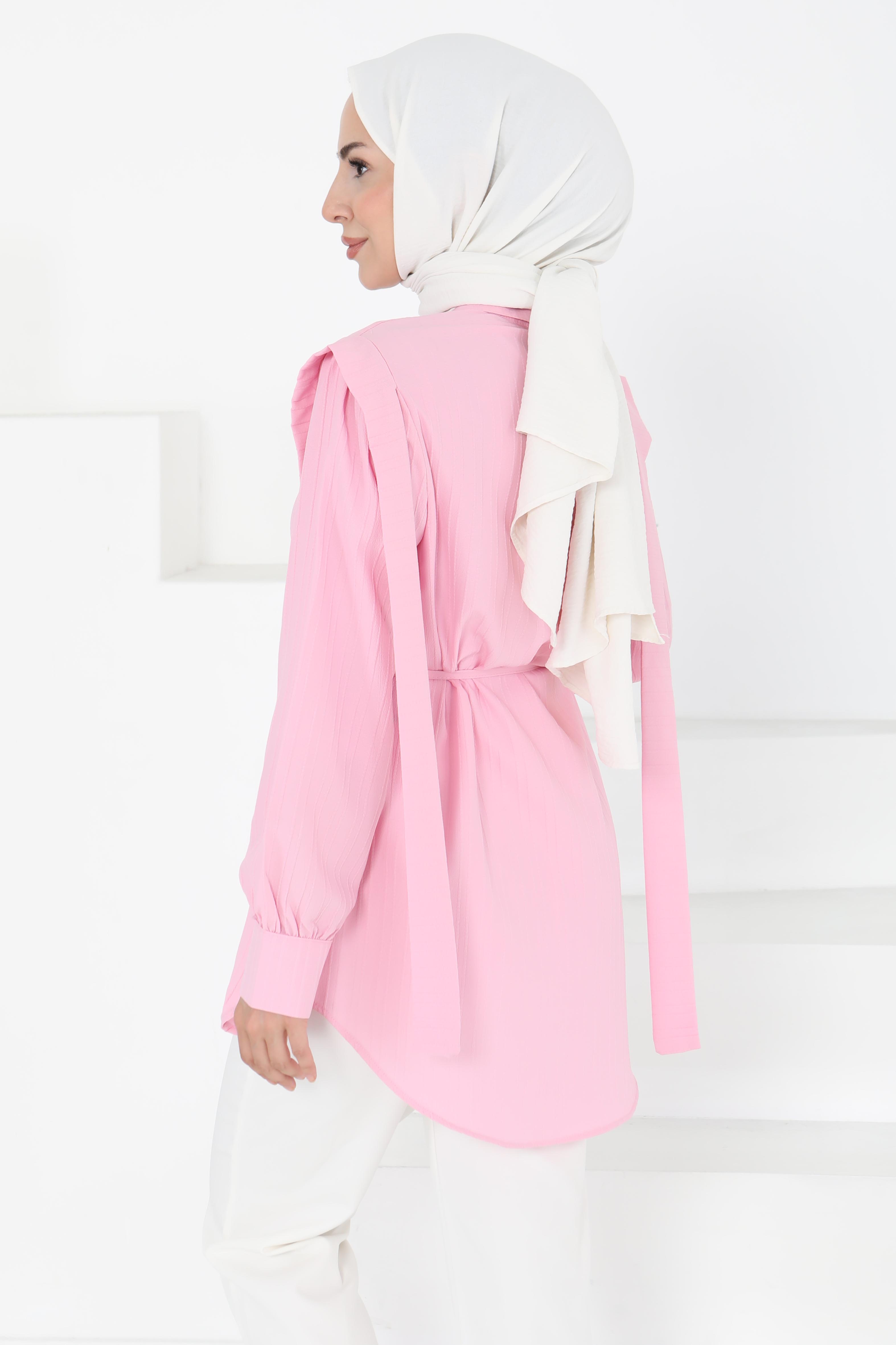 Omuz Bağlama Detaylı Tunik Pembe - 27195 - 5