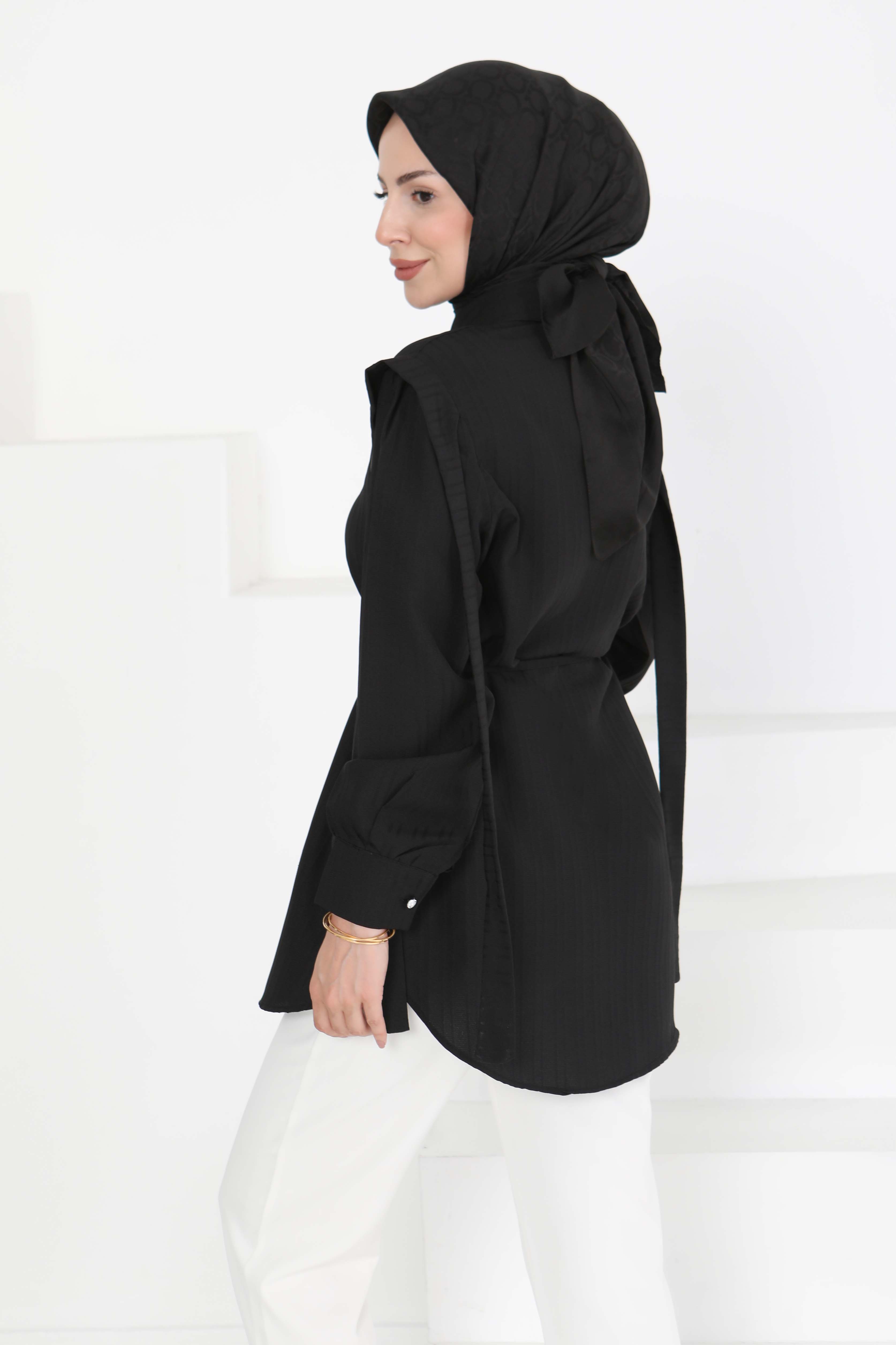 Omuz Bağlama Detaylı Tunik Siyah - 27195 - 6