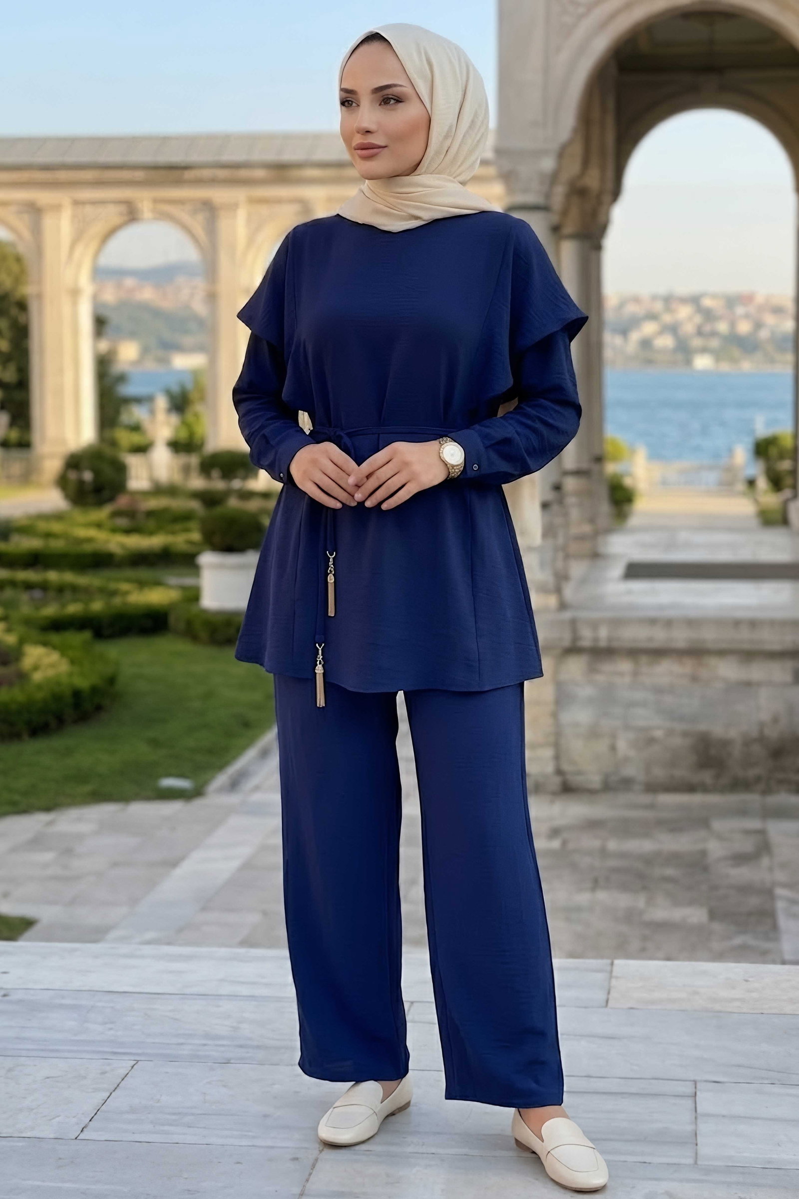 Omzu Pelerinli İkili Takım Lacivert - 28808-LACIVERT - 1