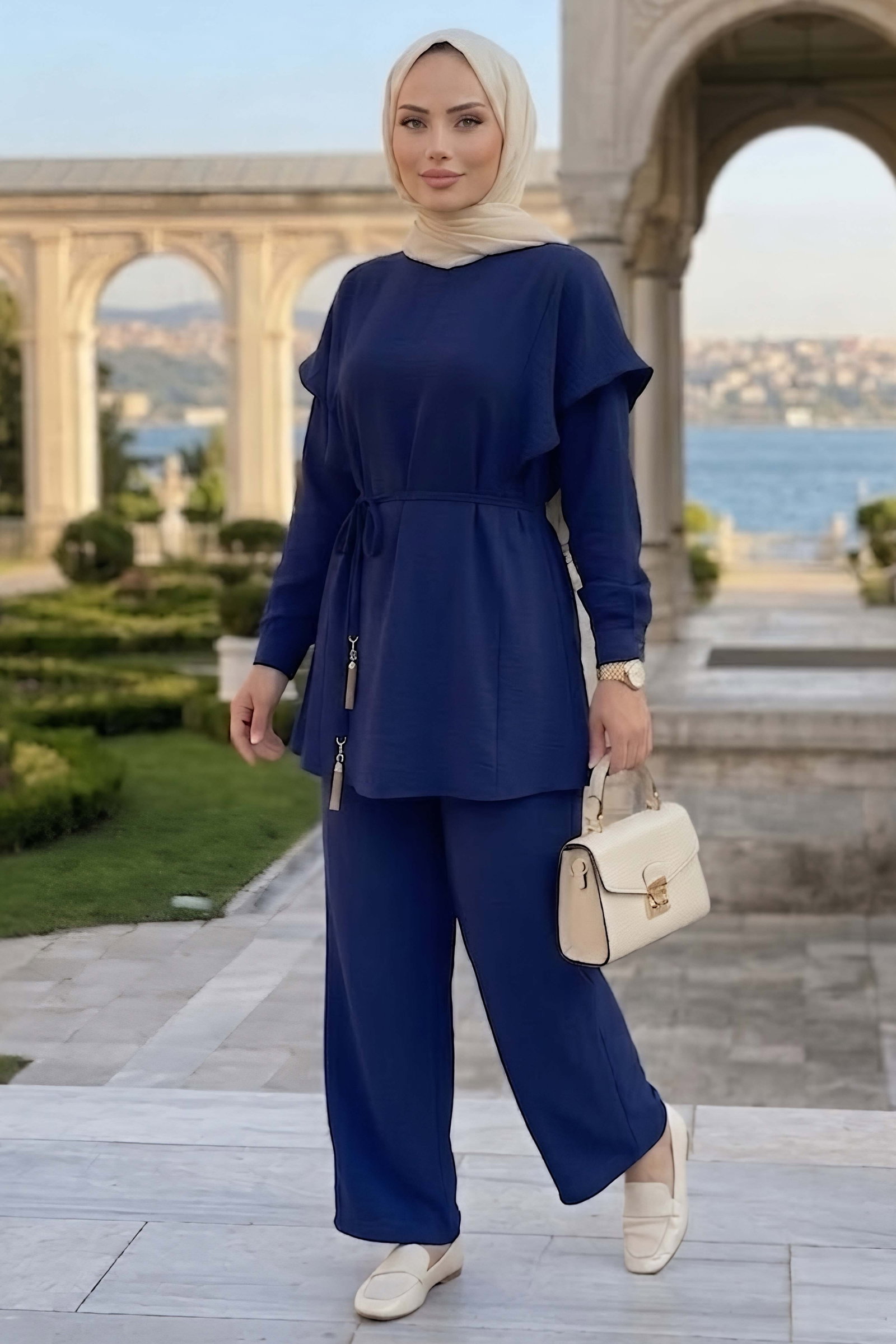 Omzu Pelerinli İkili Takım Lacivert - 28808-LACIVERT - 2