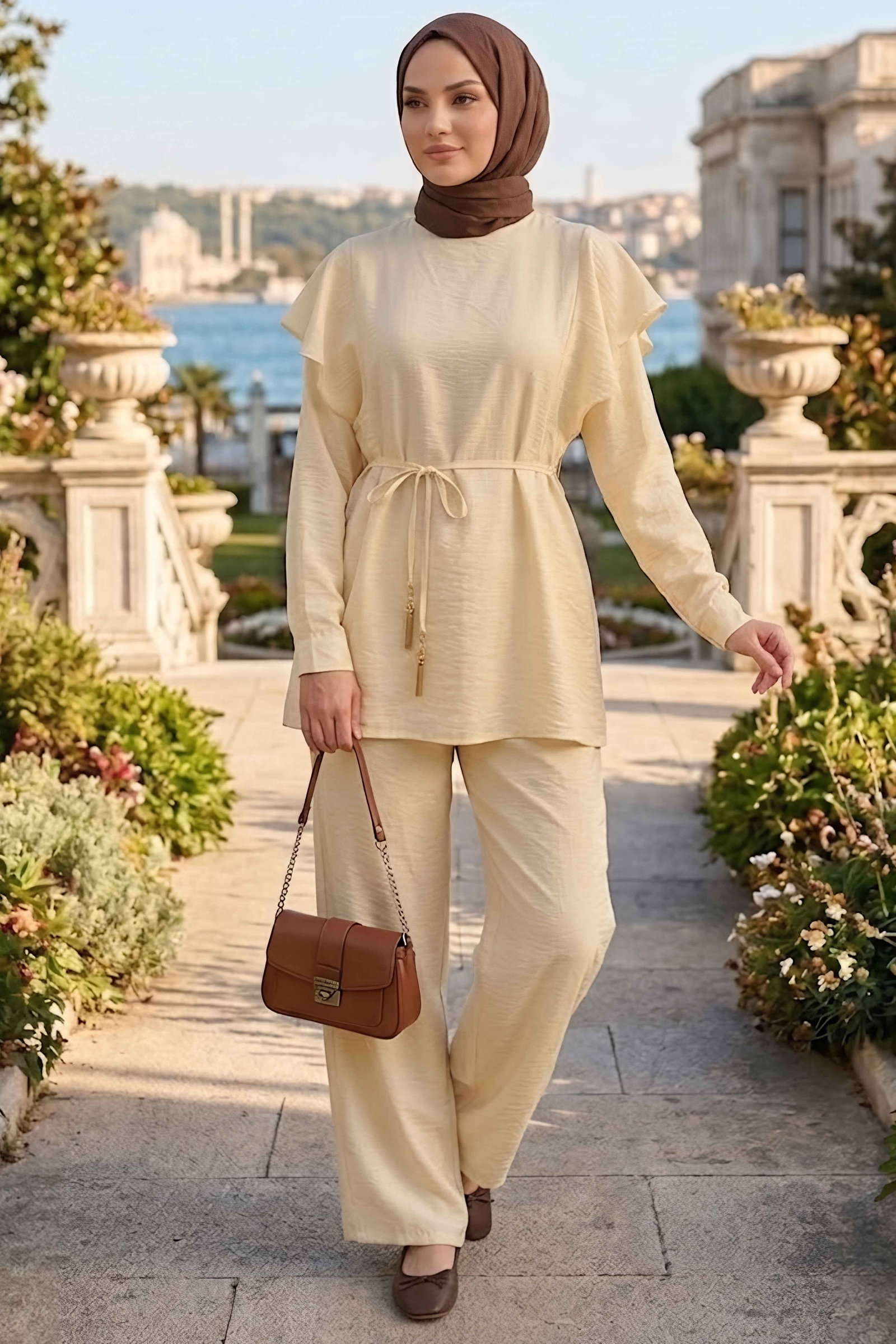 Omzu Pelerinli İkili Takım Sari - 28808-SARI - 1