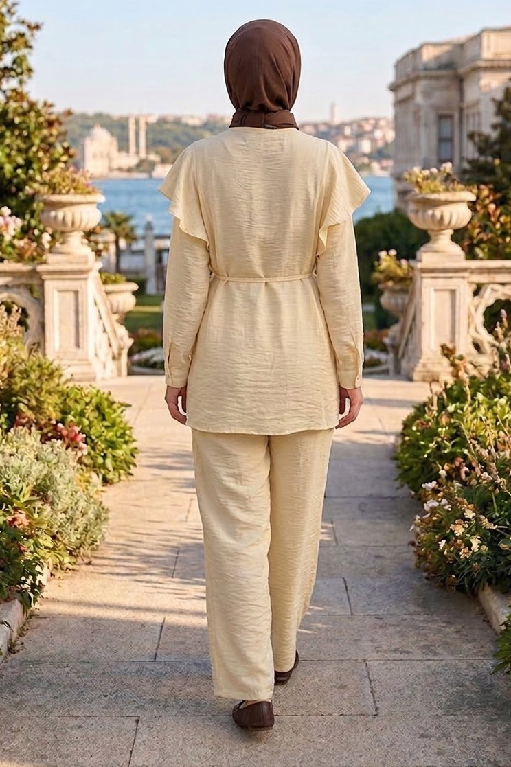 Omzu Pelerinli İkili Takım Sari - 28808-SARI - 3