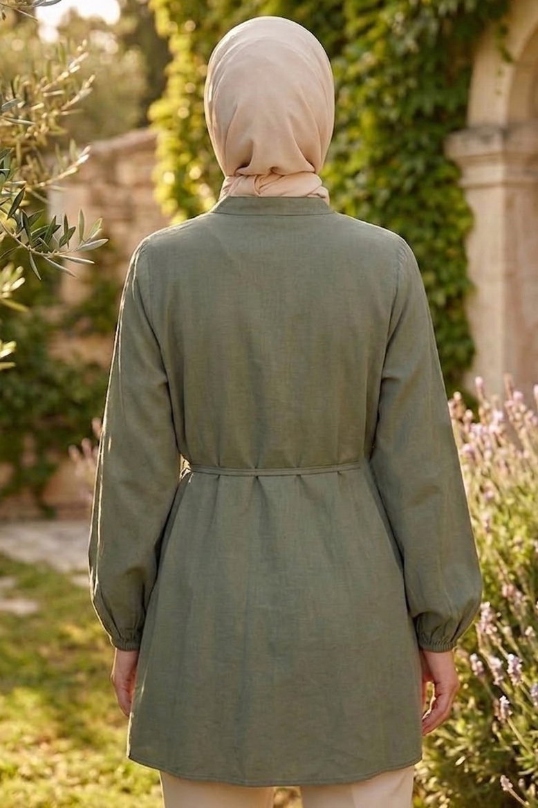 Omzu Pileli Tunik Haki - 28527-HAKI - 3