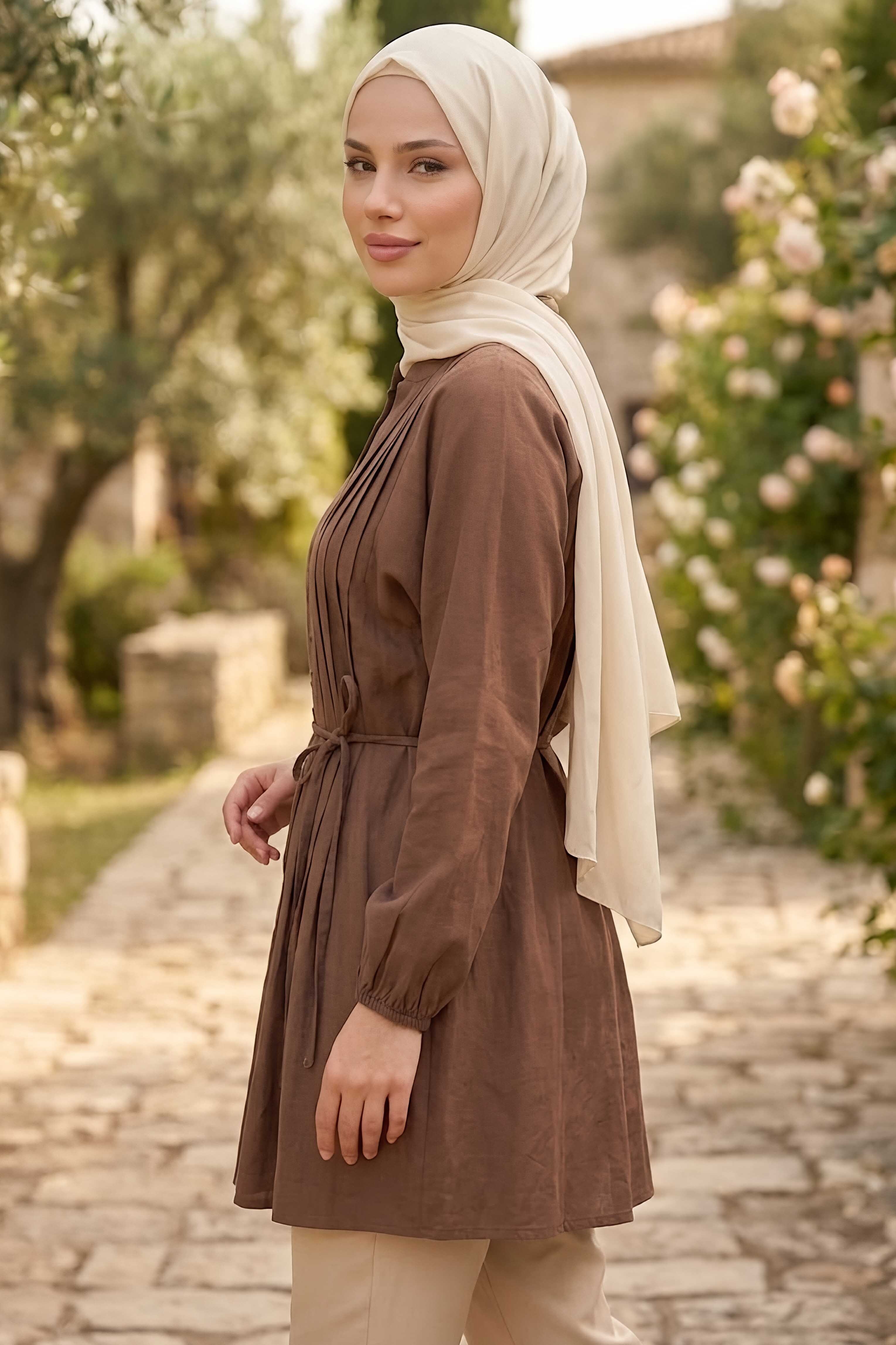 Omzu Pileli Tunik Kahve - 28527-KAHVE - 2