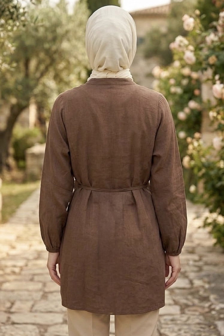 Omzu Pileli Tunik Kahve - 28527-KAHVE - 3