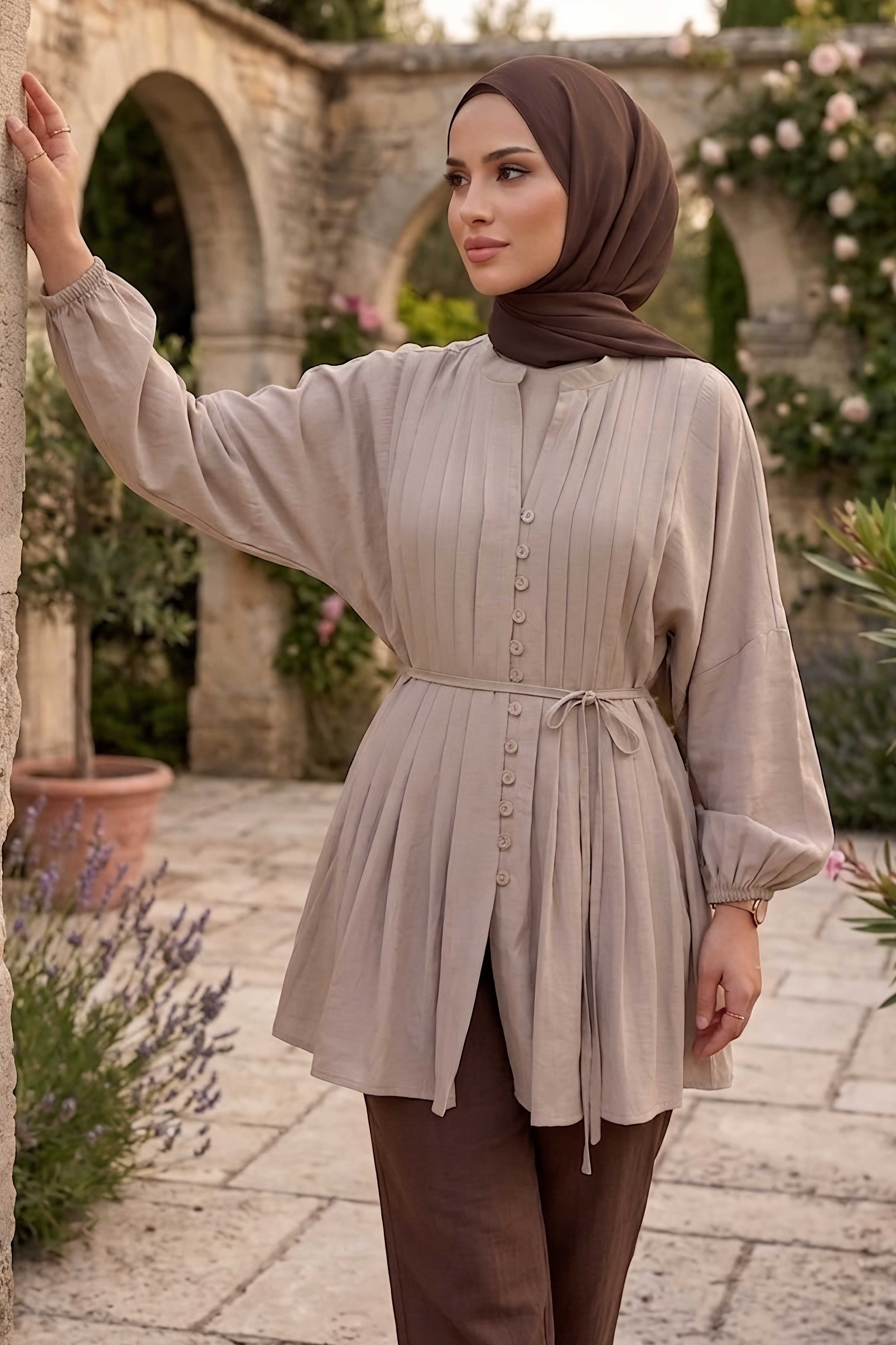 Omzu Pileli Tunik Krem - 28527-KREM - 1