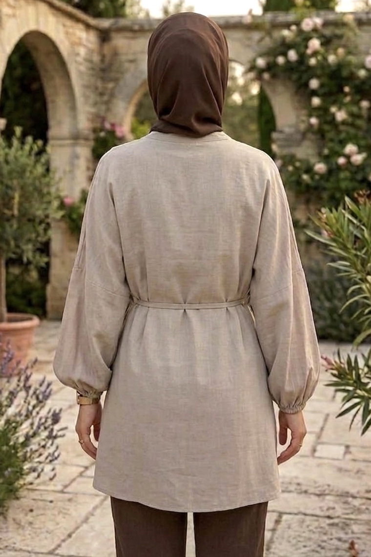 Omzu Pileli Tunik Krem - 28527-KREM - 3