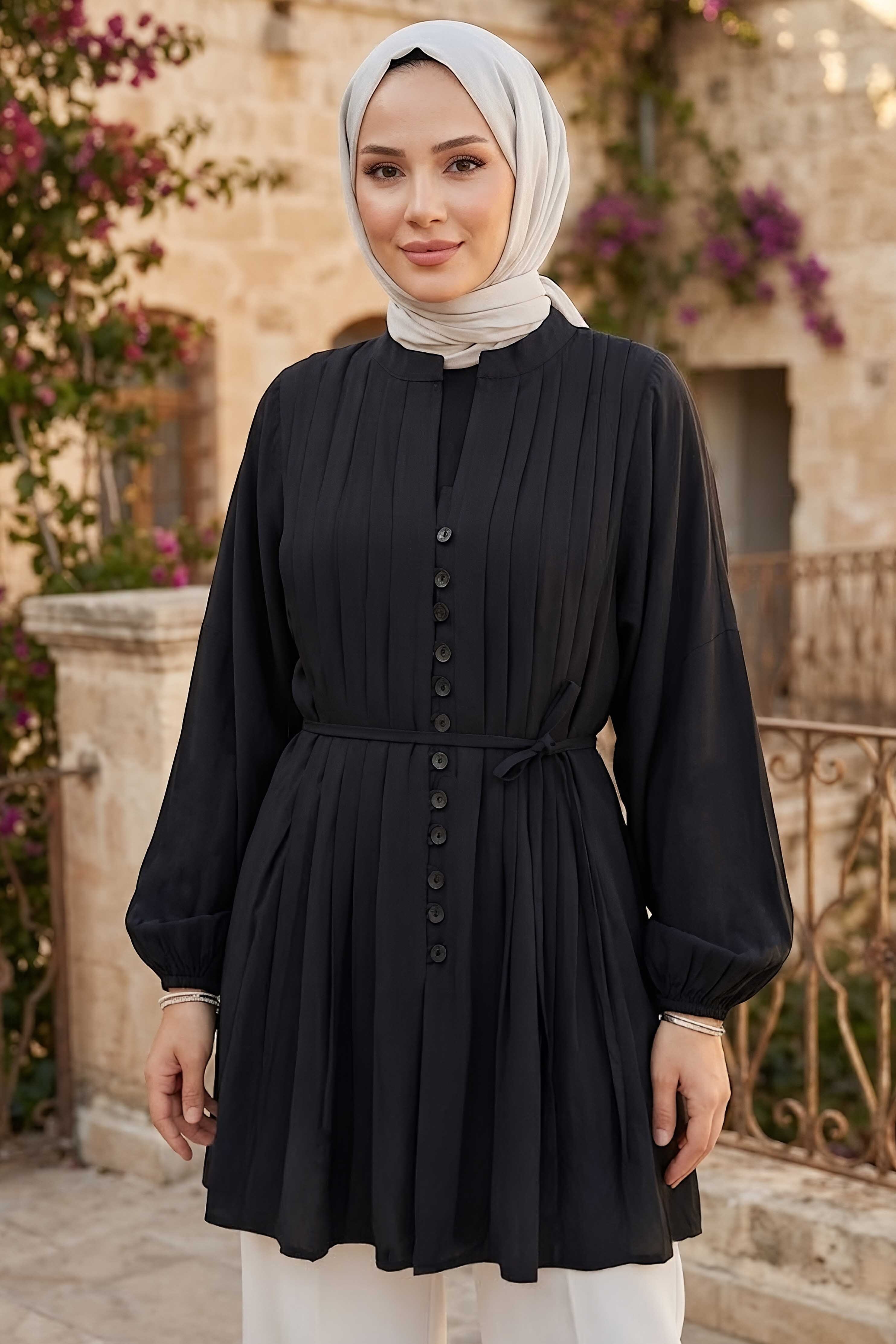 Omzu Pileli Tunik Siyah - 28527-SIYAH - 1