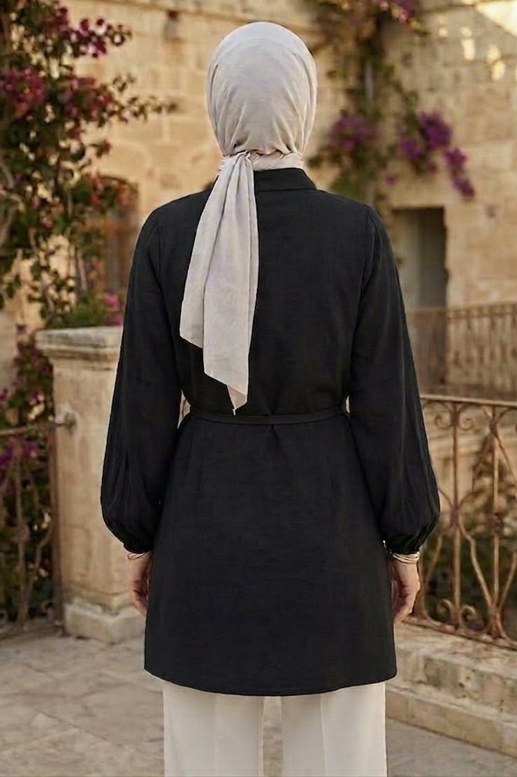 Omzu Pileli Tunik Siyah - 28527-SIYAH - 3
