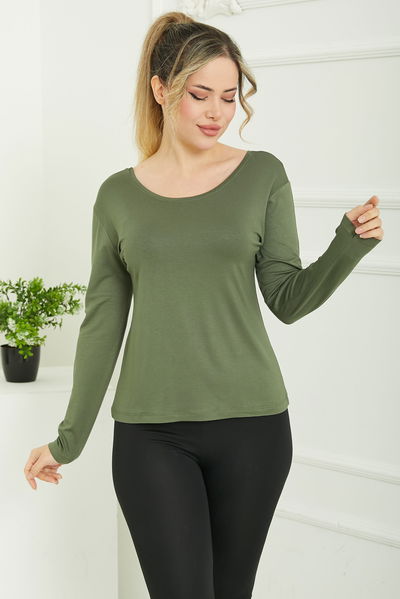Ön ve Arka Oval Yaka Badi Haki - 26829 