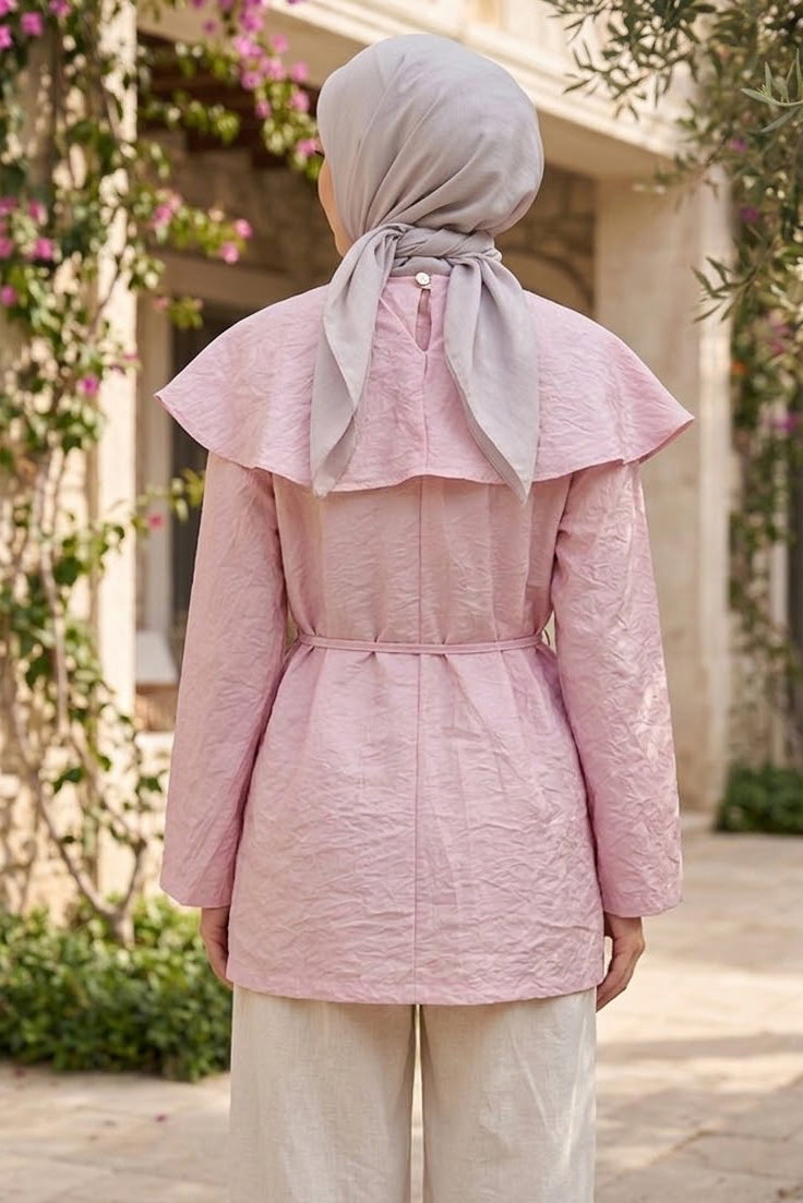 Ön ve Arka Pelerinli Tunik Pembe - 28771-PEMBE - 3
