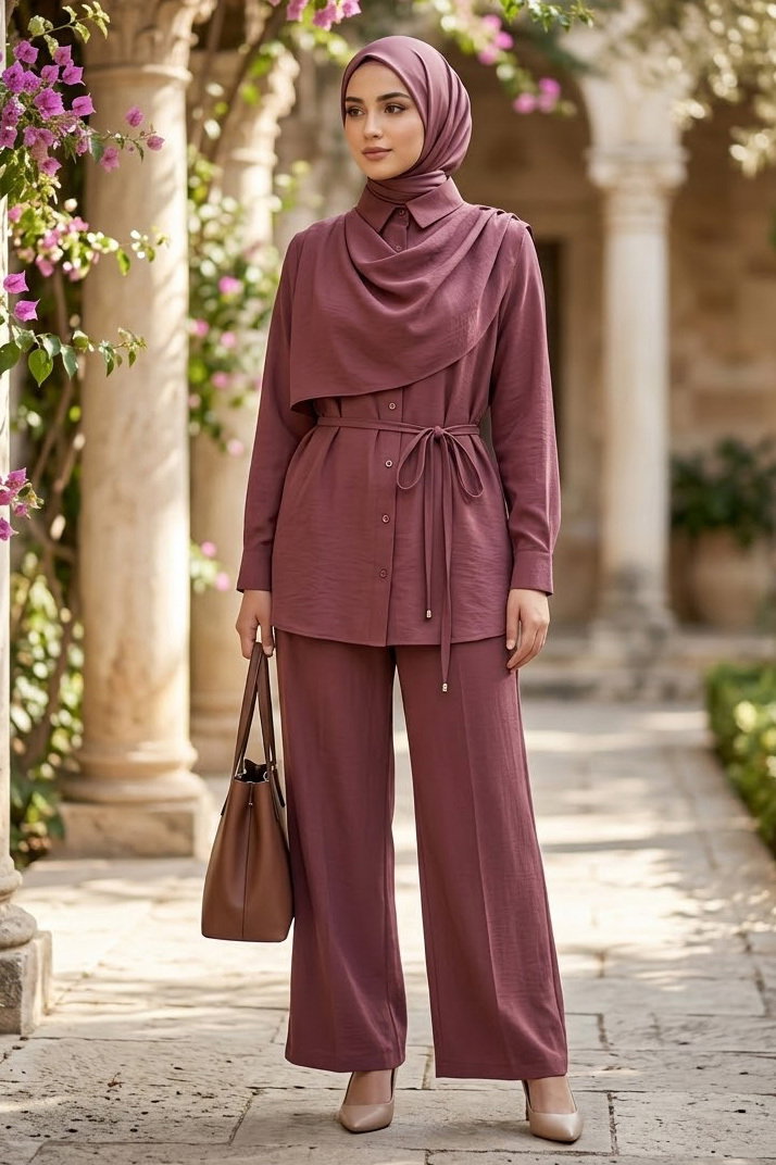 Önde Atkı Detaylı İkili Takım Bordo - 28506-BORDO - 1