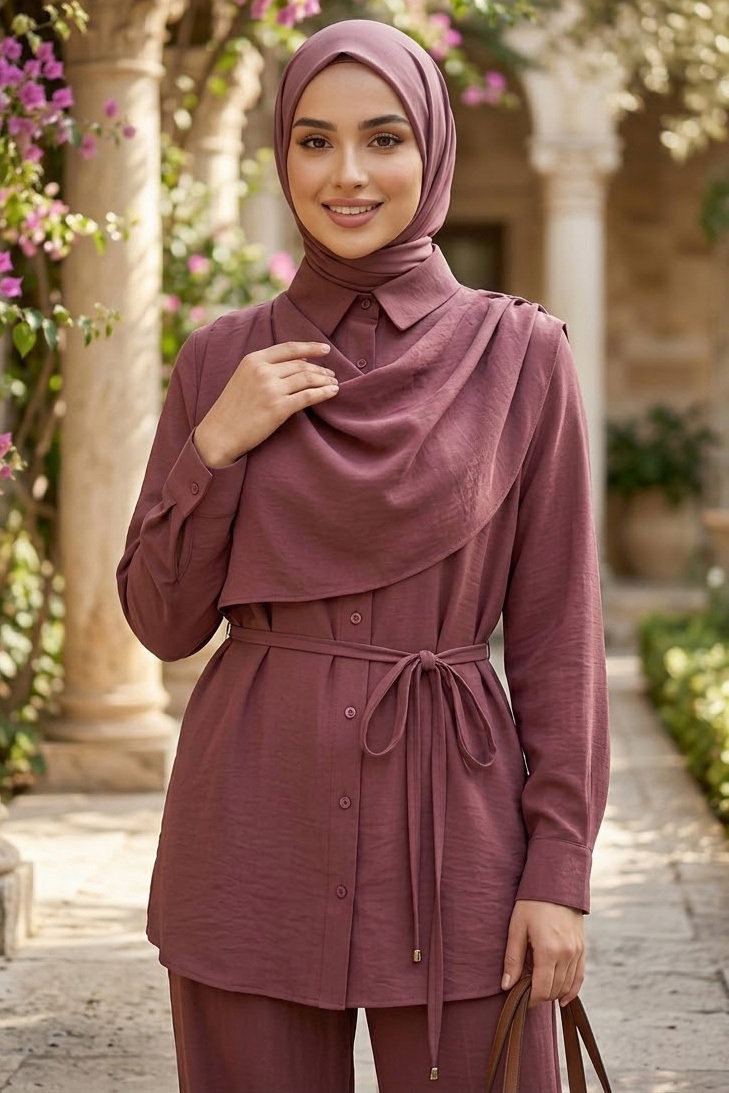 Önde Atkı Detaylı İkili Takım Bordo - 28506-BORDO - 2