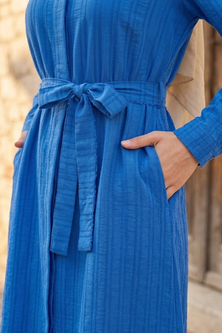 Önde Bağcık Detaylı Tunik Saks - 28831-SAKS - 3