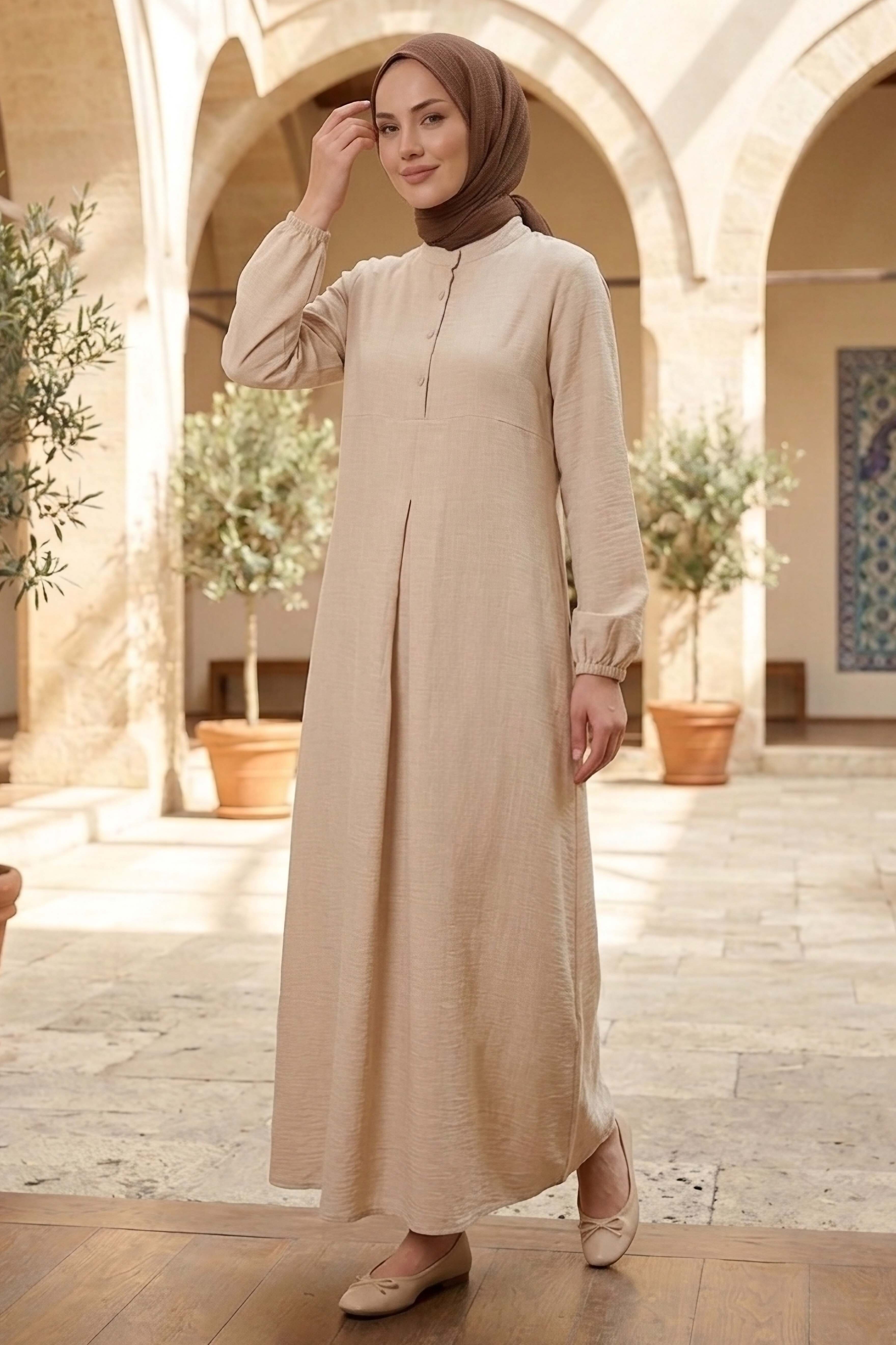 Önde Pile Detaylı Düğmeli Elbise - 1303-TAS - 1