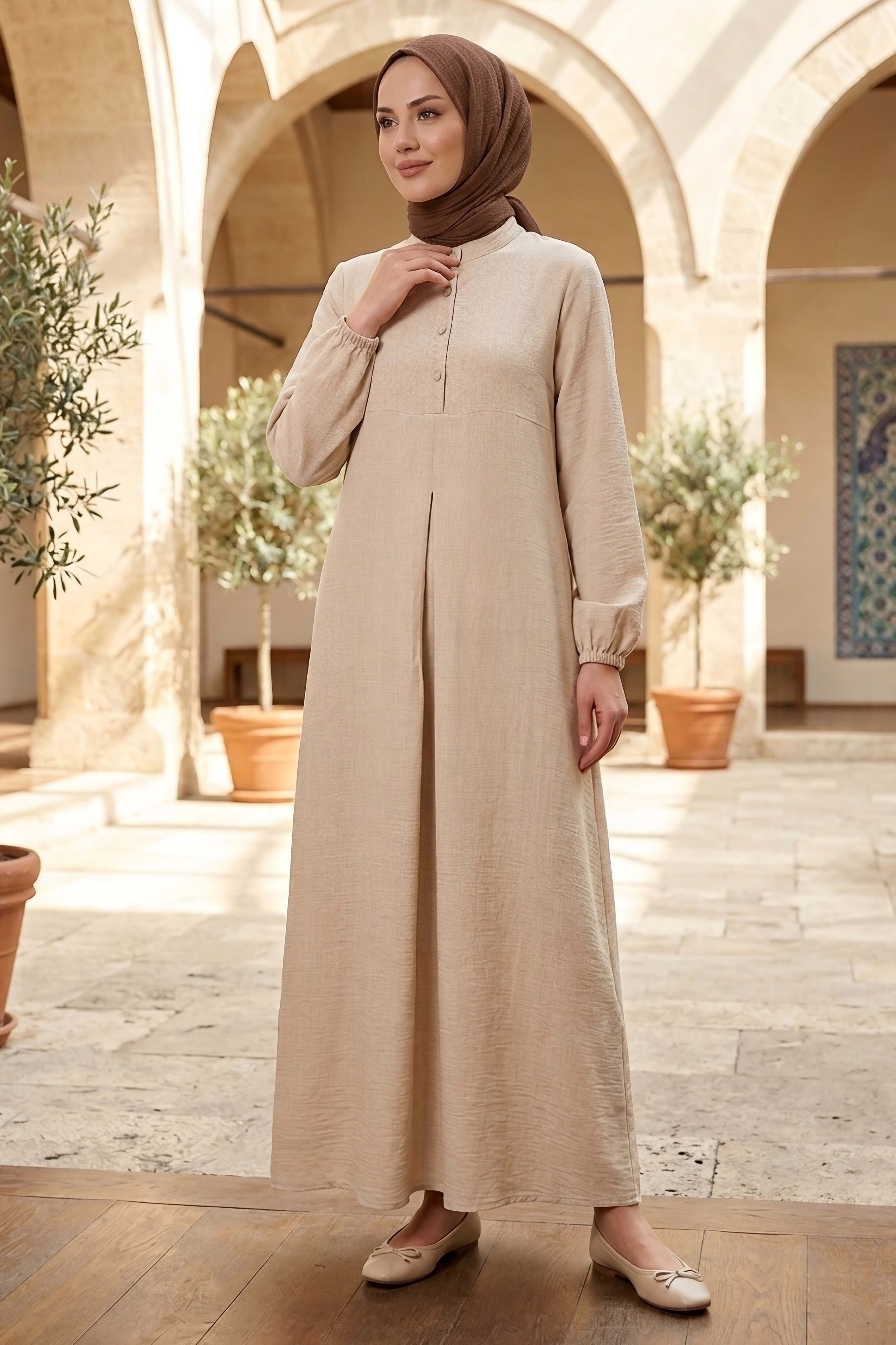 Önde Pile Detaylı Düğmeli Elbise - 1303-TAS - 2