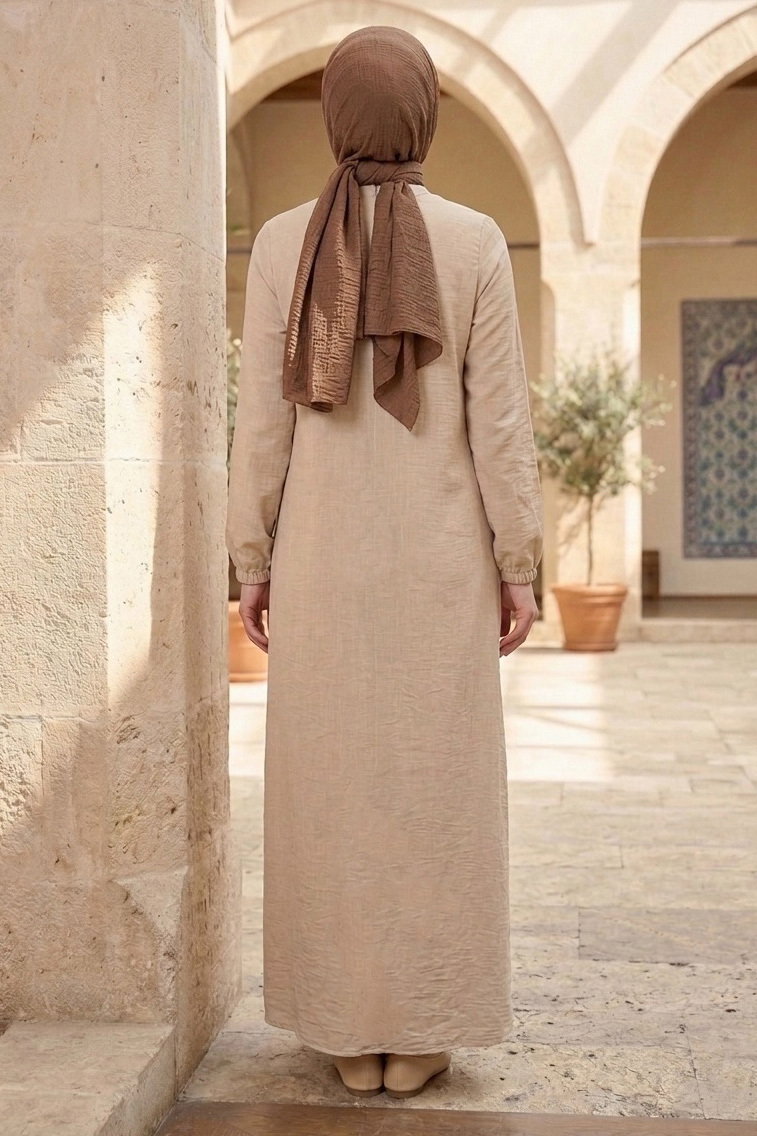 Önde Pile Detaylı Düğmeli Elbise - 1303-TAS - 3