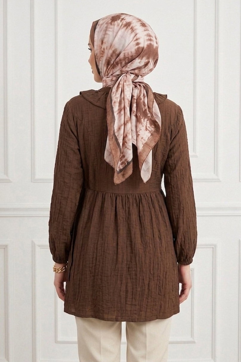 Önden Bağcıklı Fırfırlı Ceket - 28389-KAHVE - 3