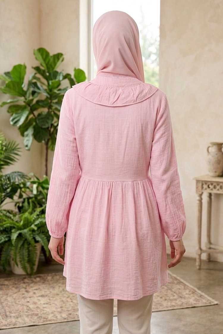 Önden Bağcıklı Fırfırlı Ceket - 28389-PEMBE - 3