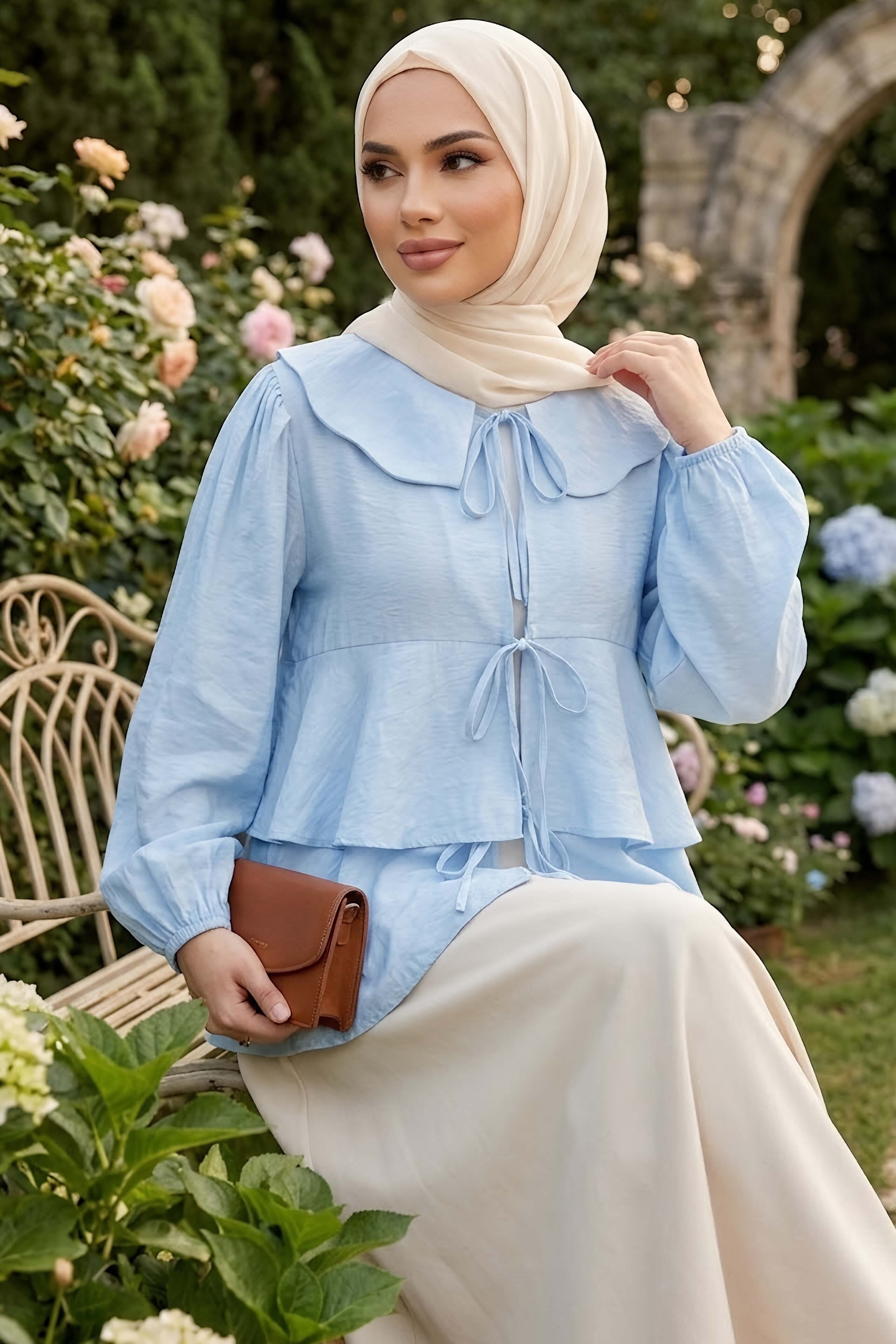 Önü Bağlamalı Gömlek Bebe Mavi - 28936-BEBE-MAVI - 1