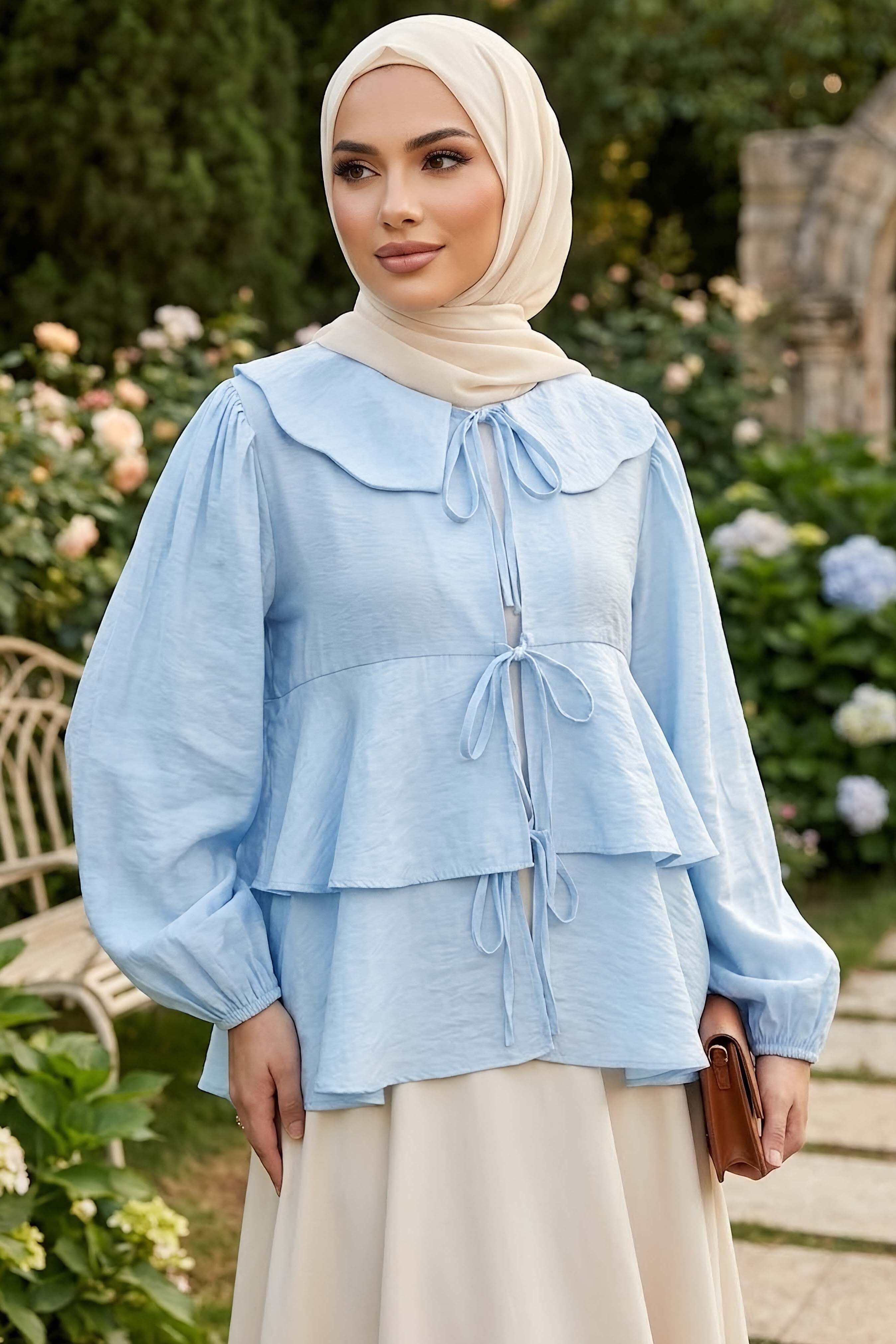 Önü Bağlamalı Gömlek Bebe Mavi - 28936-BEBE-MAVI - 2