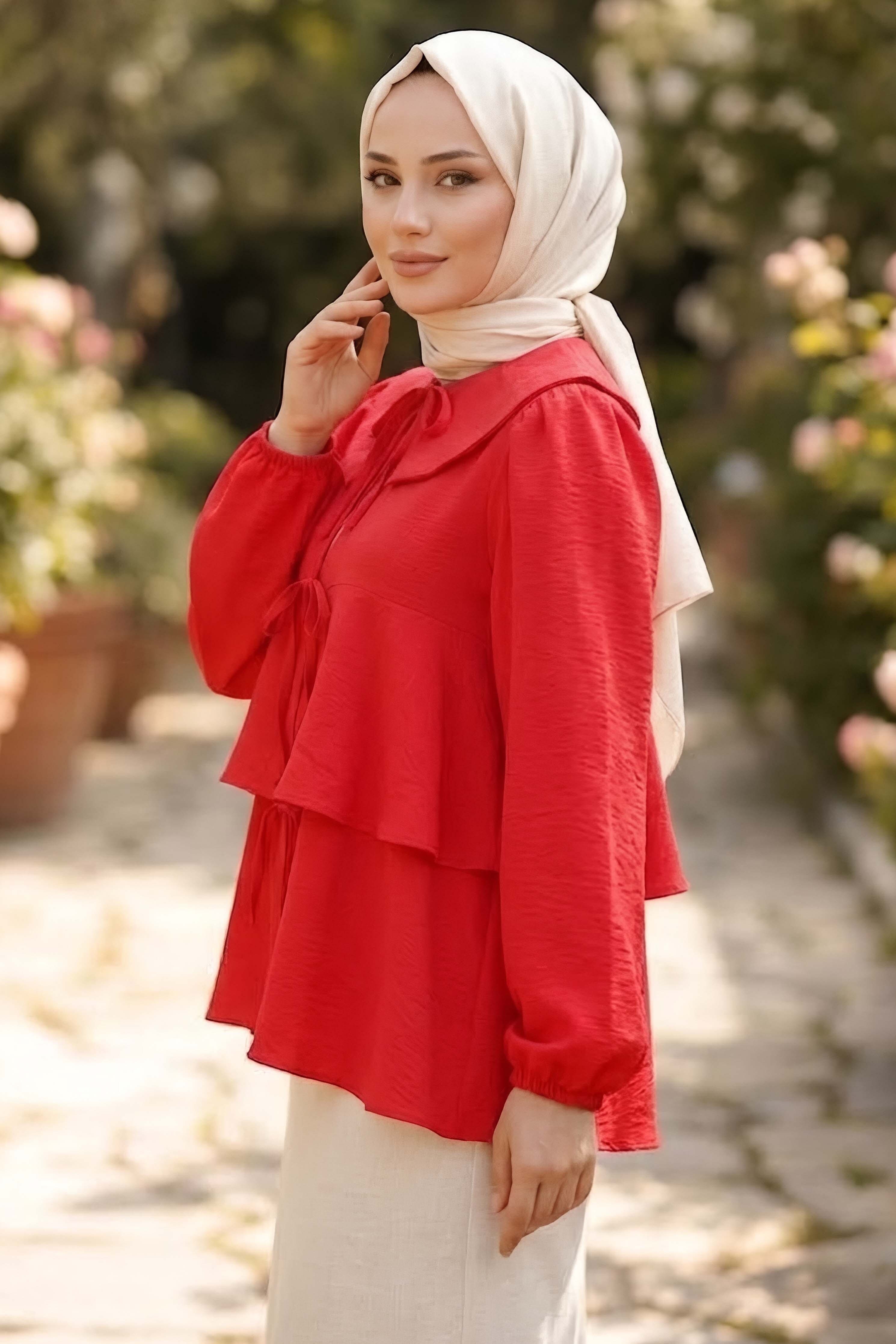Önü Bağlamalı Gömlek Kirmizi - 28936-KIRMIZI - 2
