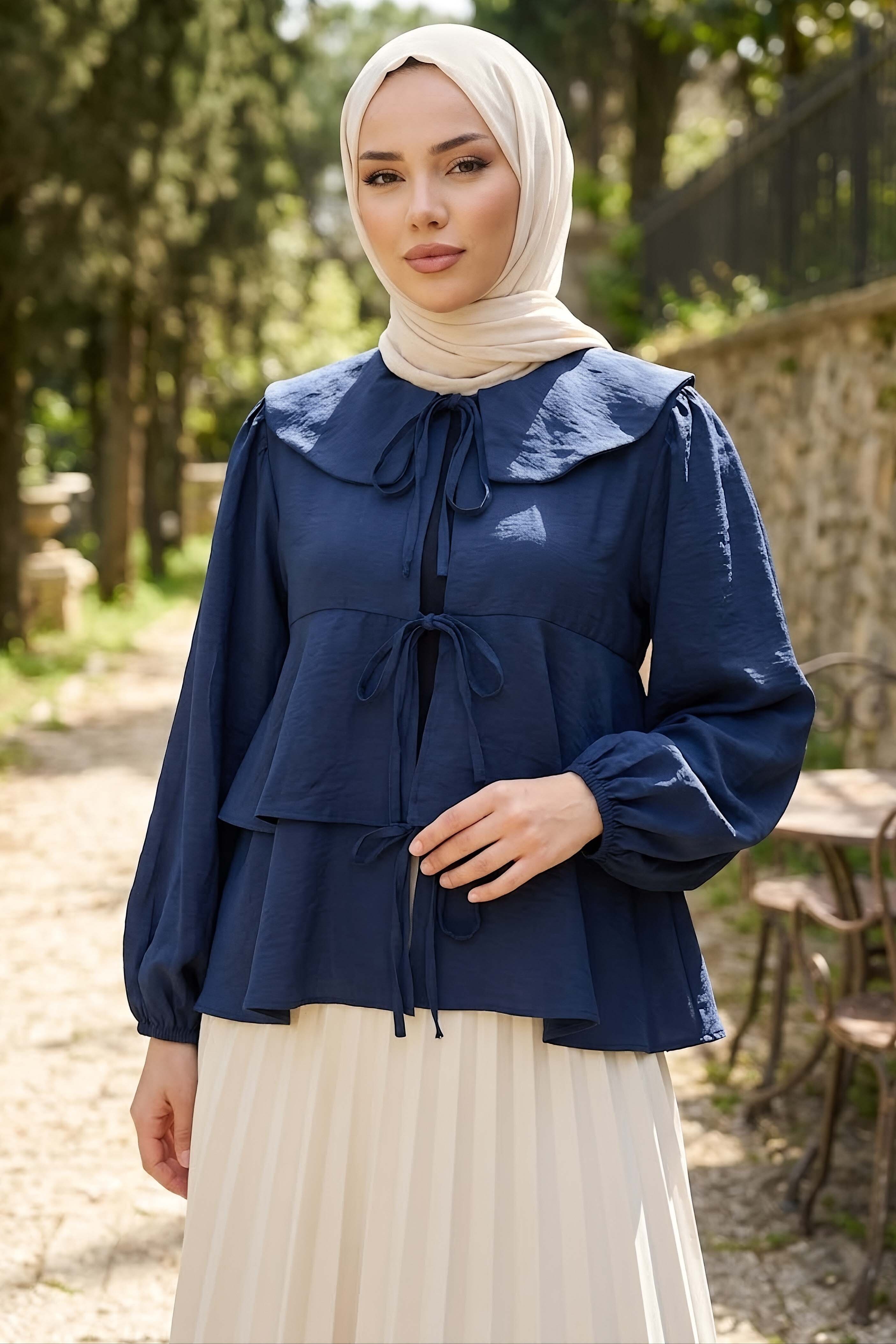 Önü Bağlamalı Gömlek Lacivert - 28936-LACIVERT - 1