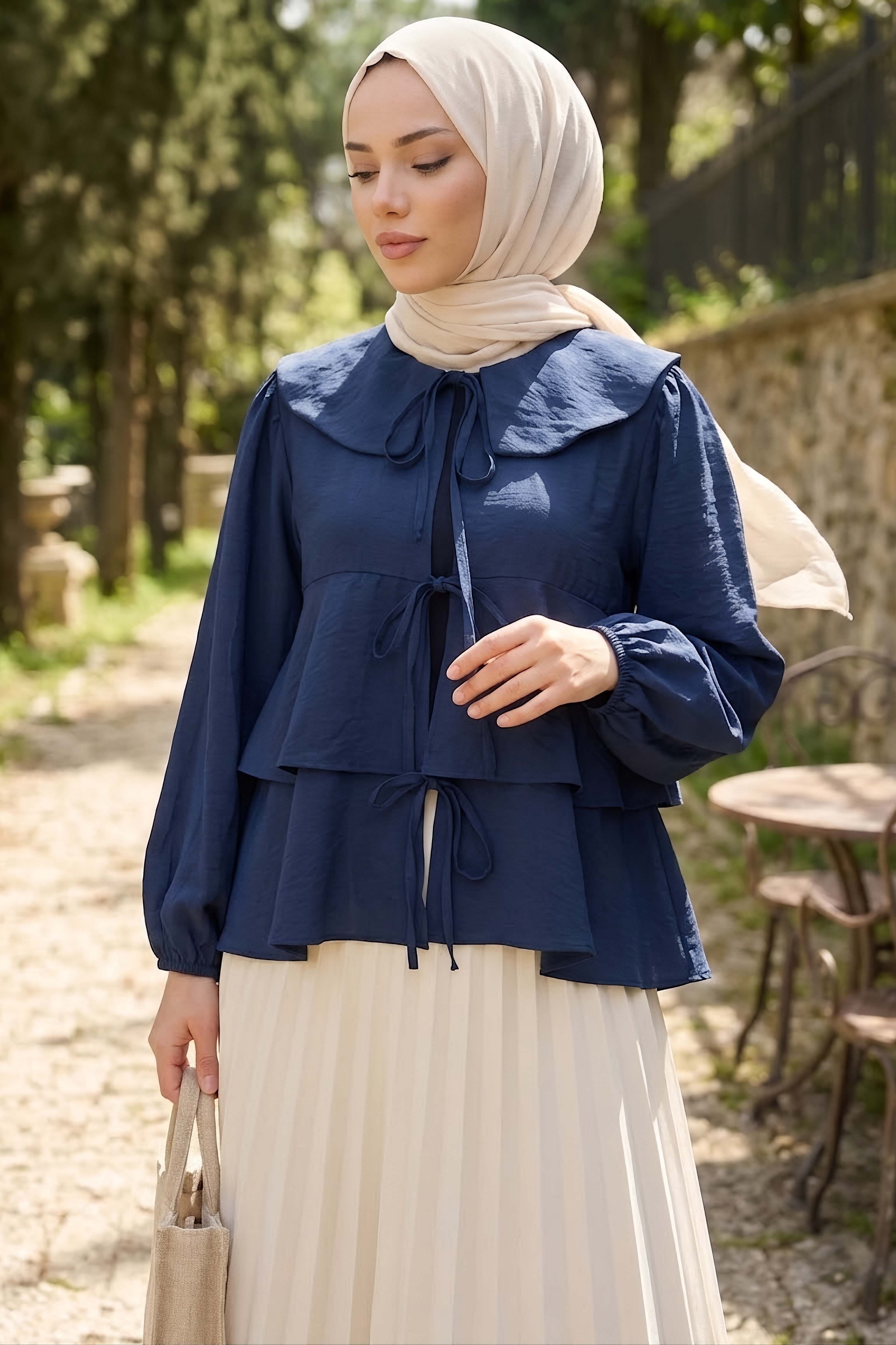 Önü Bağlamalı Gömlek Lacivert - 28936-LACIVERT - 2