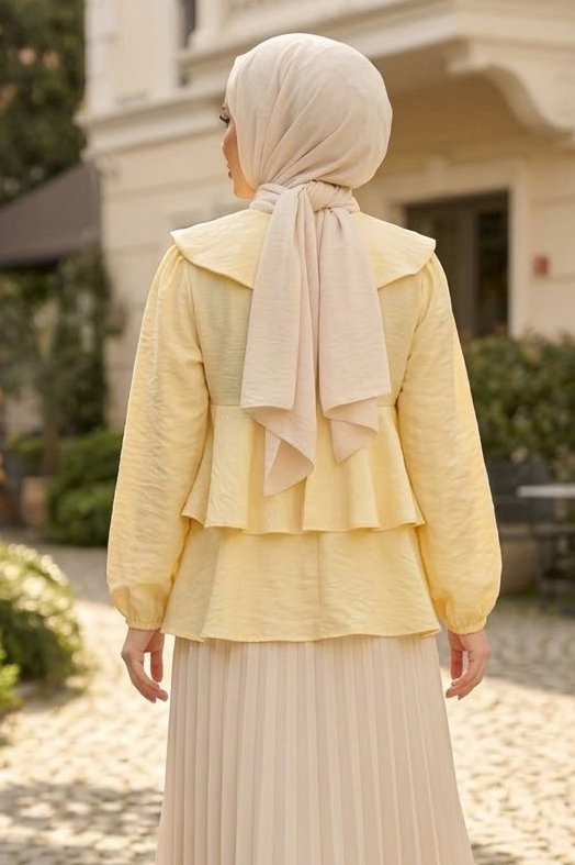 Önü Bağlamalı Gömlek Sari - 28936-SARI - 3